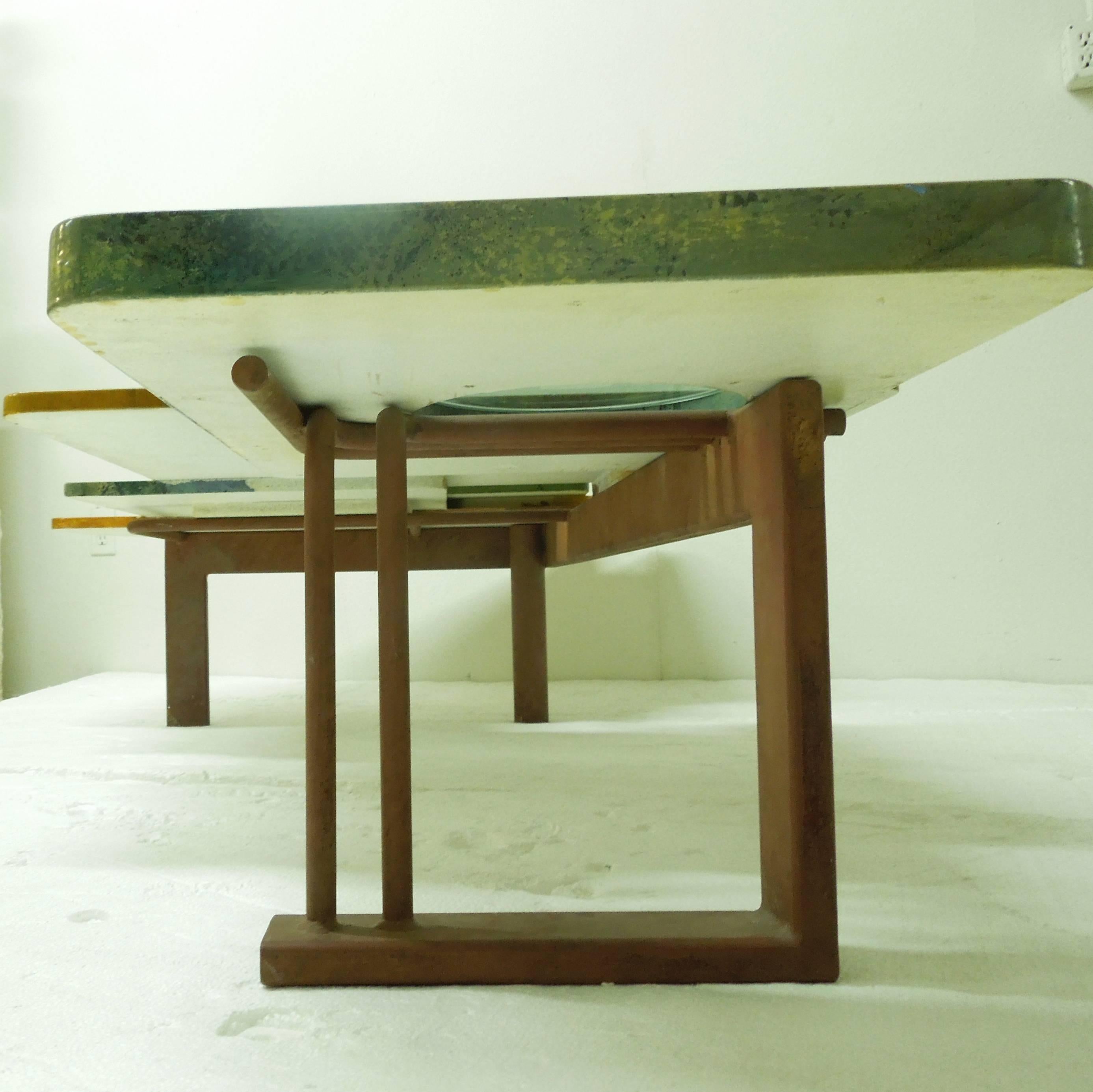 Designer Original 1980s Modernist Fine Art Wood Glass and Metal Coffee Table 1