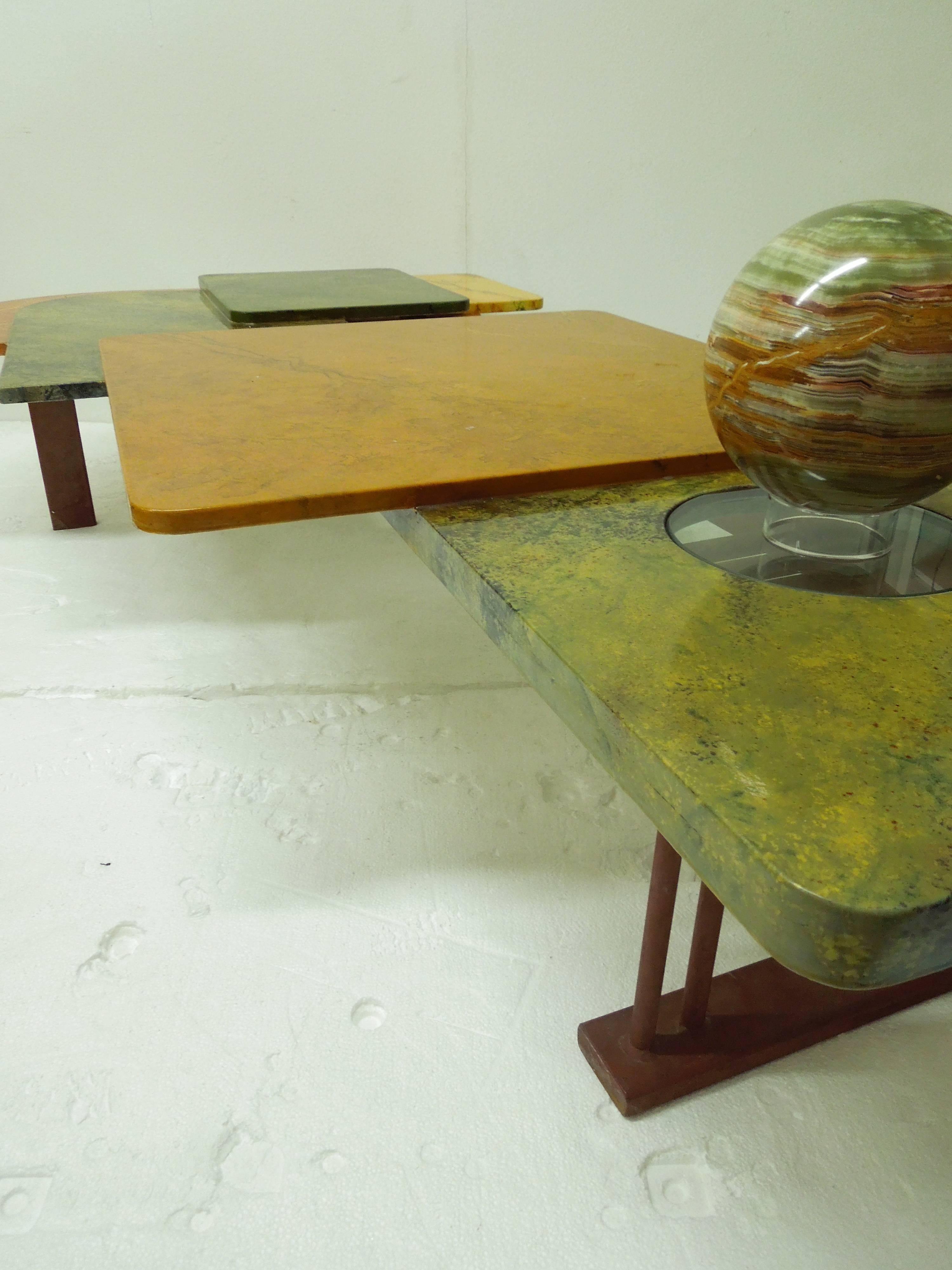 Late 20th Century Designer Original 1980s Modernist Fine Art Wood Glass and Metal Coffee Table