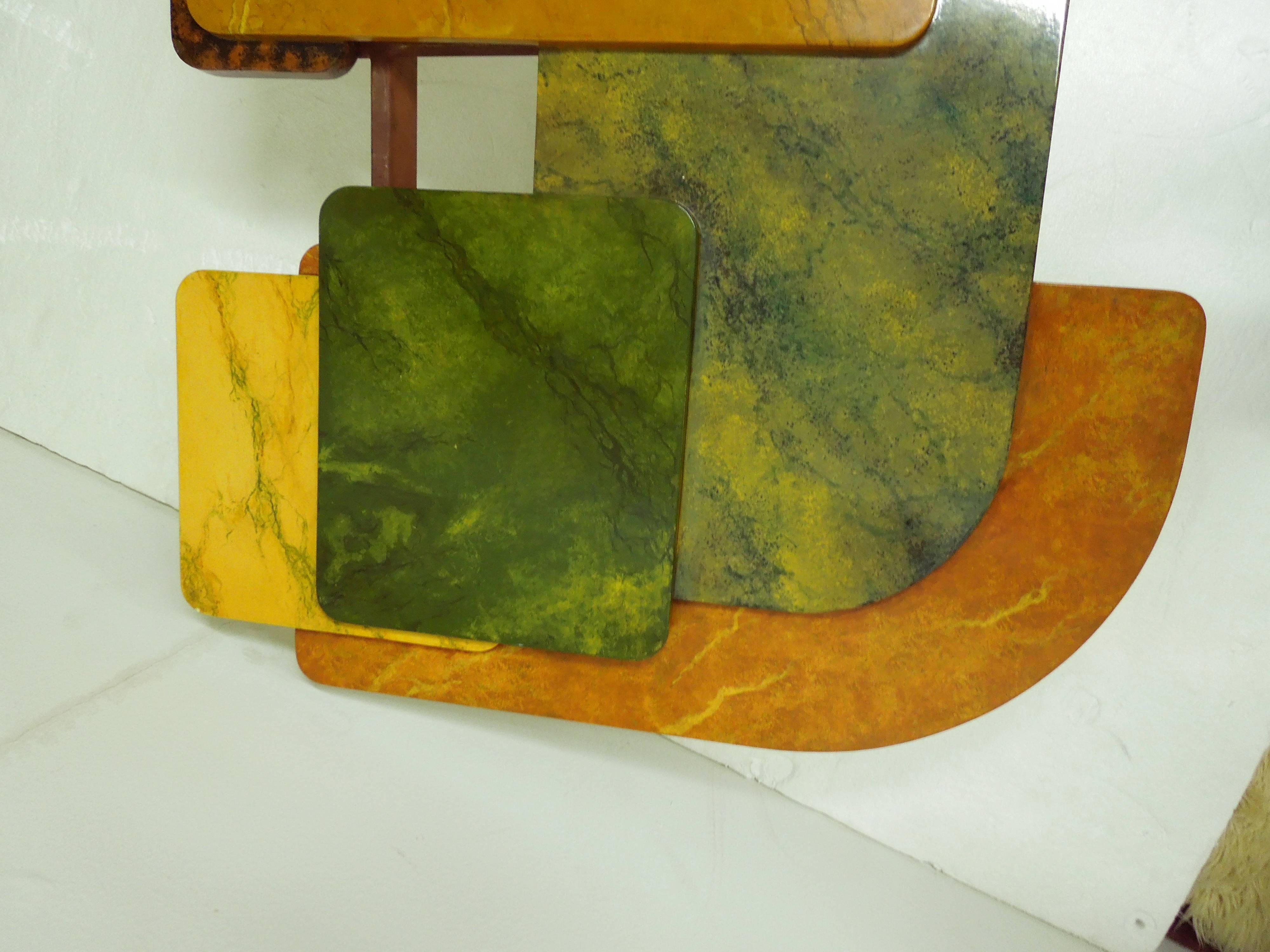 Hand-Painted Designer Original 1980s Modernist Fine Art Wood Glass and Metal Coffee Table