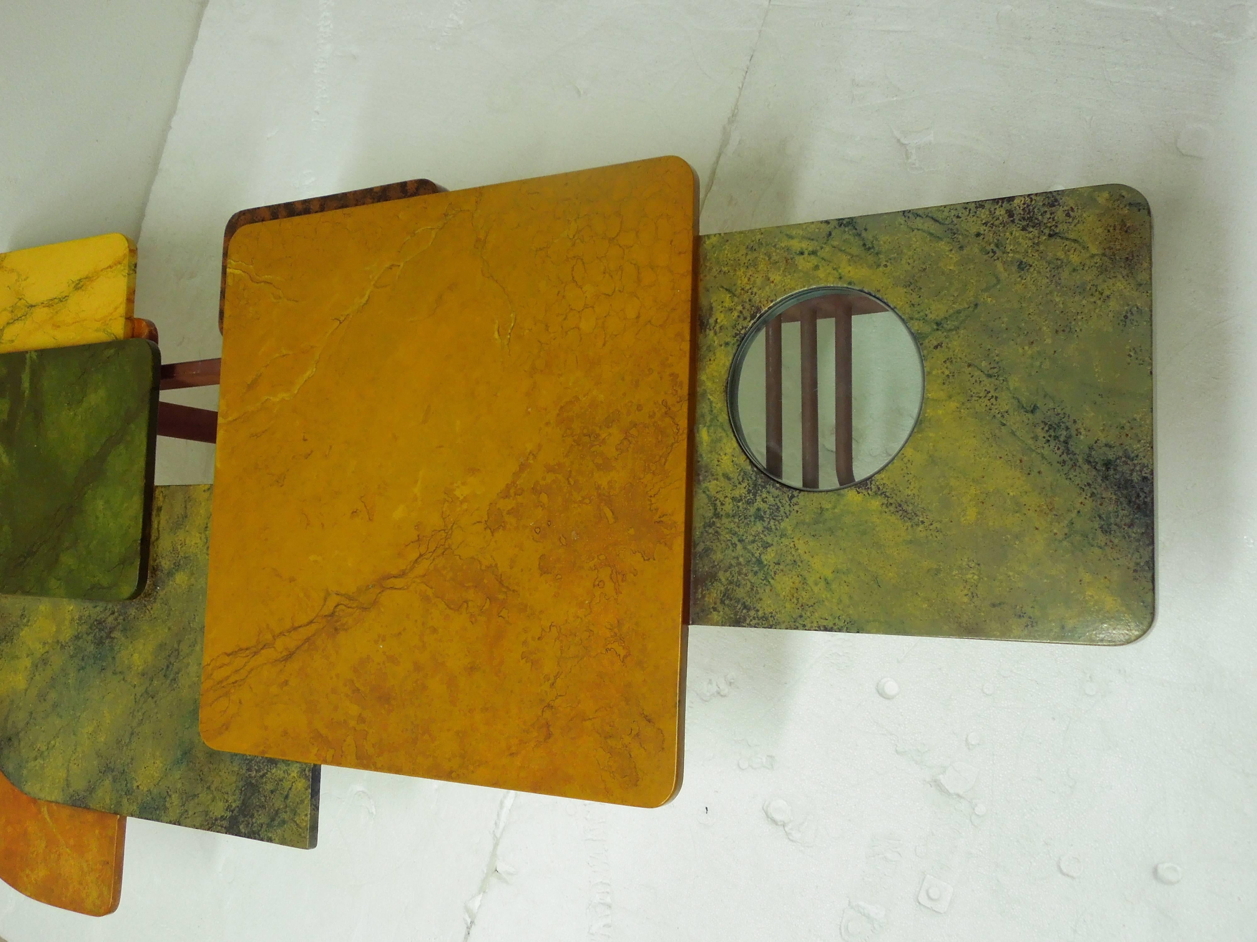 American Designer Original 1980s Modernist Fine Art Wood Glass and Metal Coffee Table