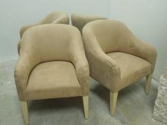 Spectacular Set of Four Steve Chase Lamb Suede Bucket Chairs