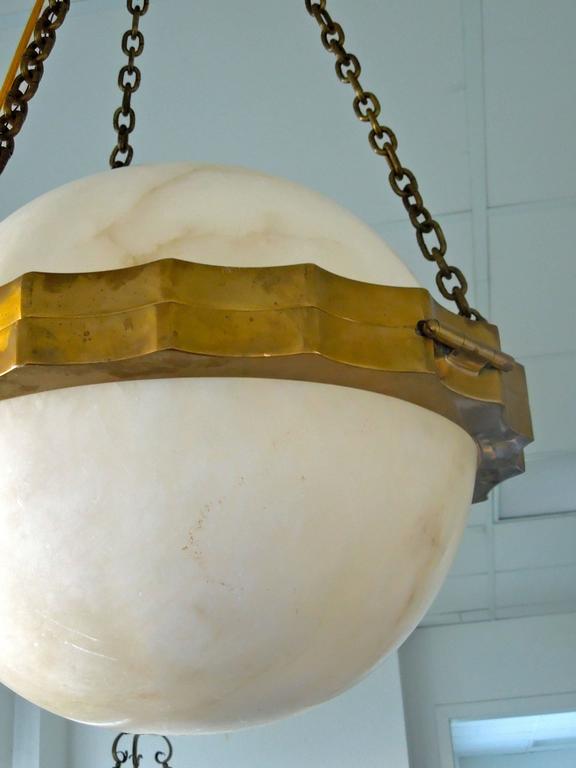 Modernist Alabaster and Brass Sphere Chandelier at 1stDibs