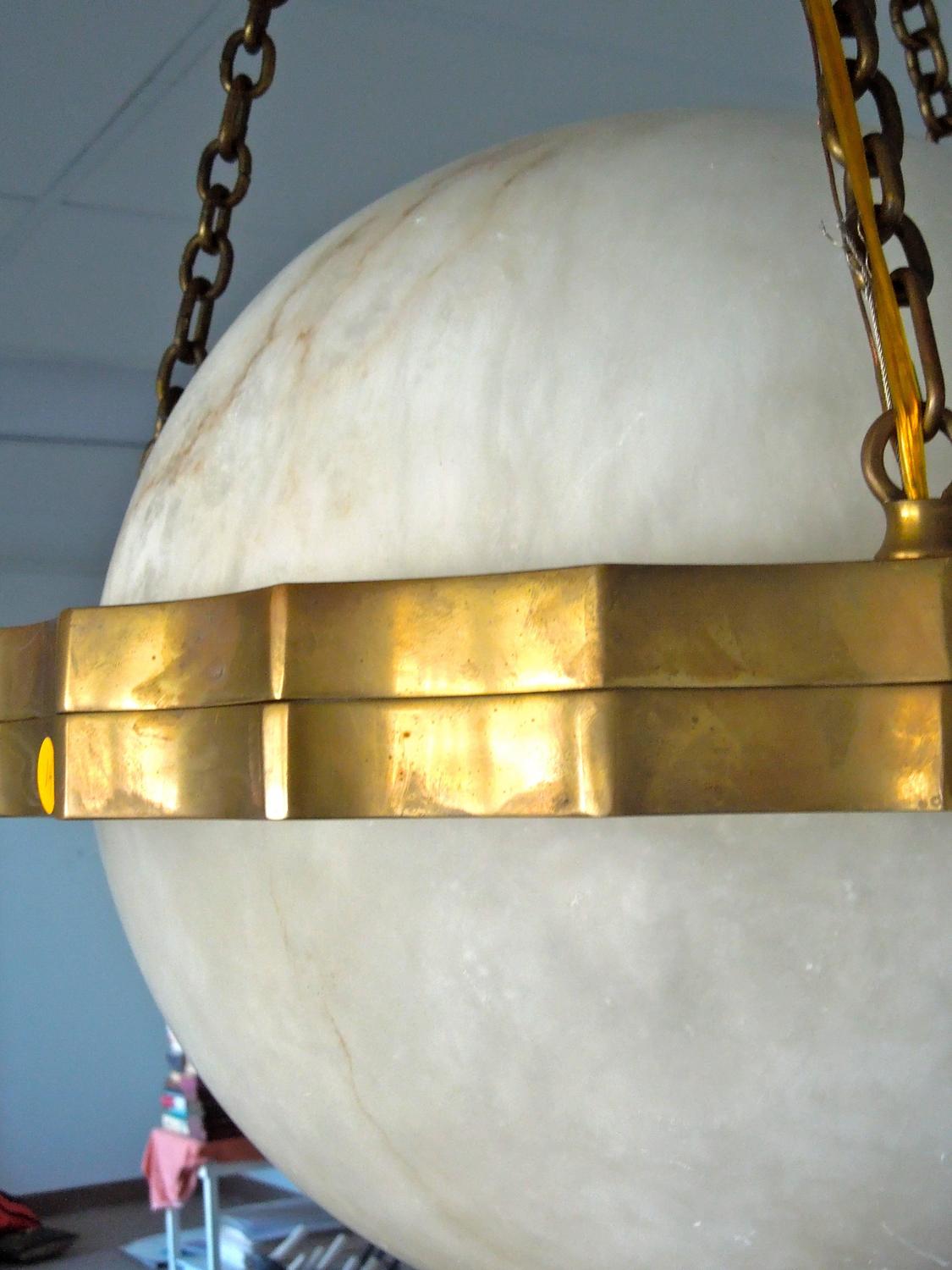 Modernist Alabaster and Brass Sphere Chandelier at 1stdibs