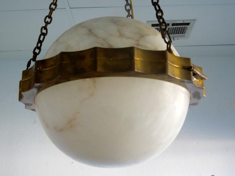 Modernist Alabaster and Brass Sphere Chandelier at 1stDibs