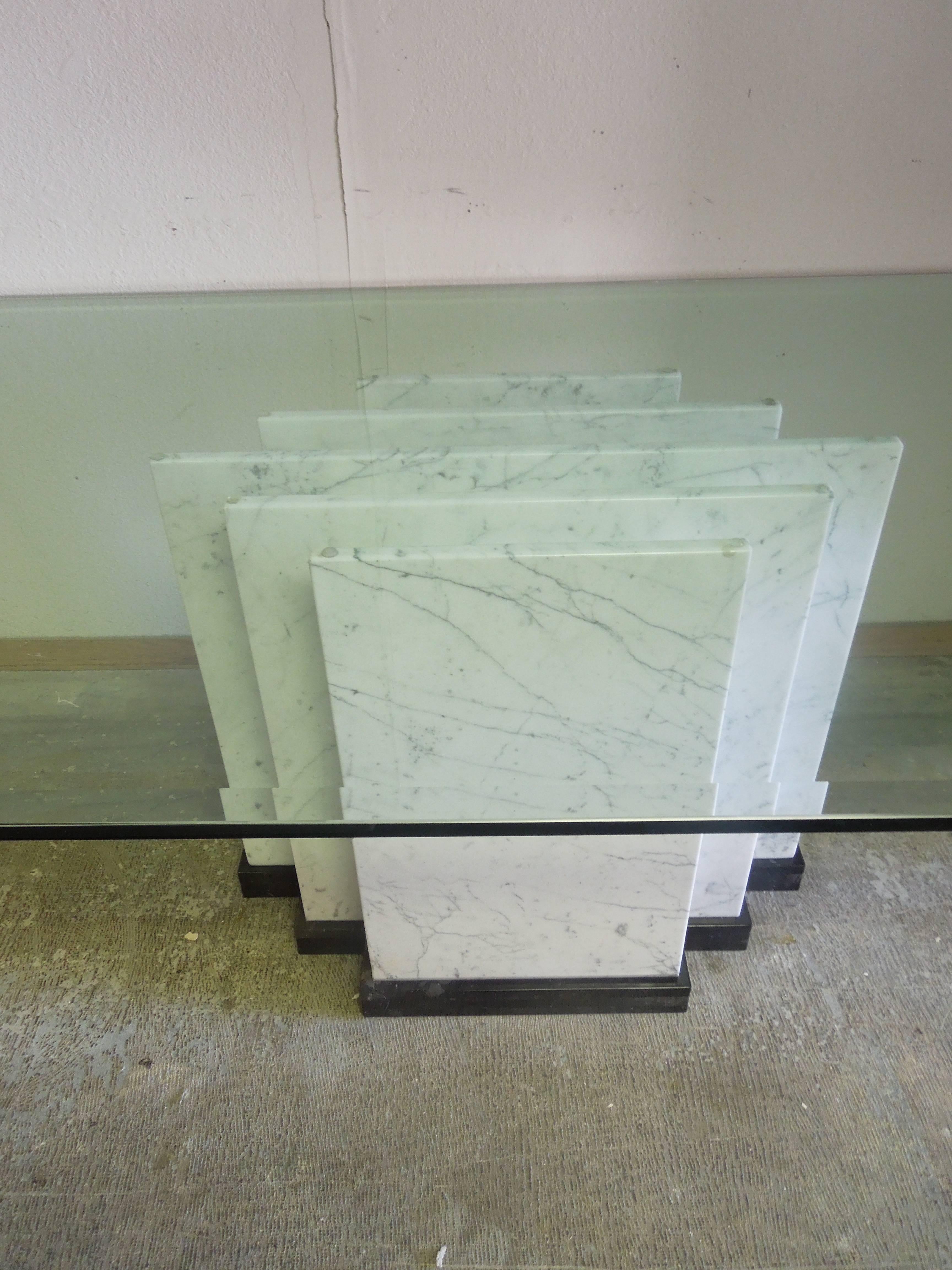 80s CustomMade Italian Marble and Glass Modern "Architect" Dining