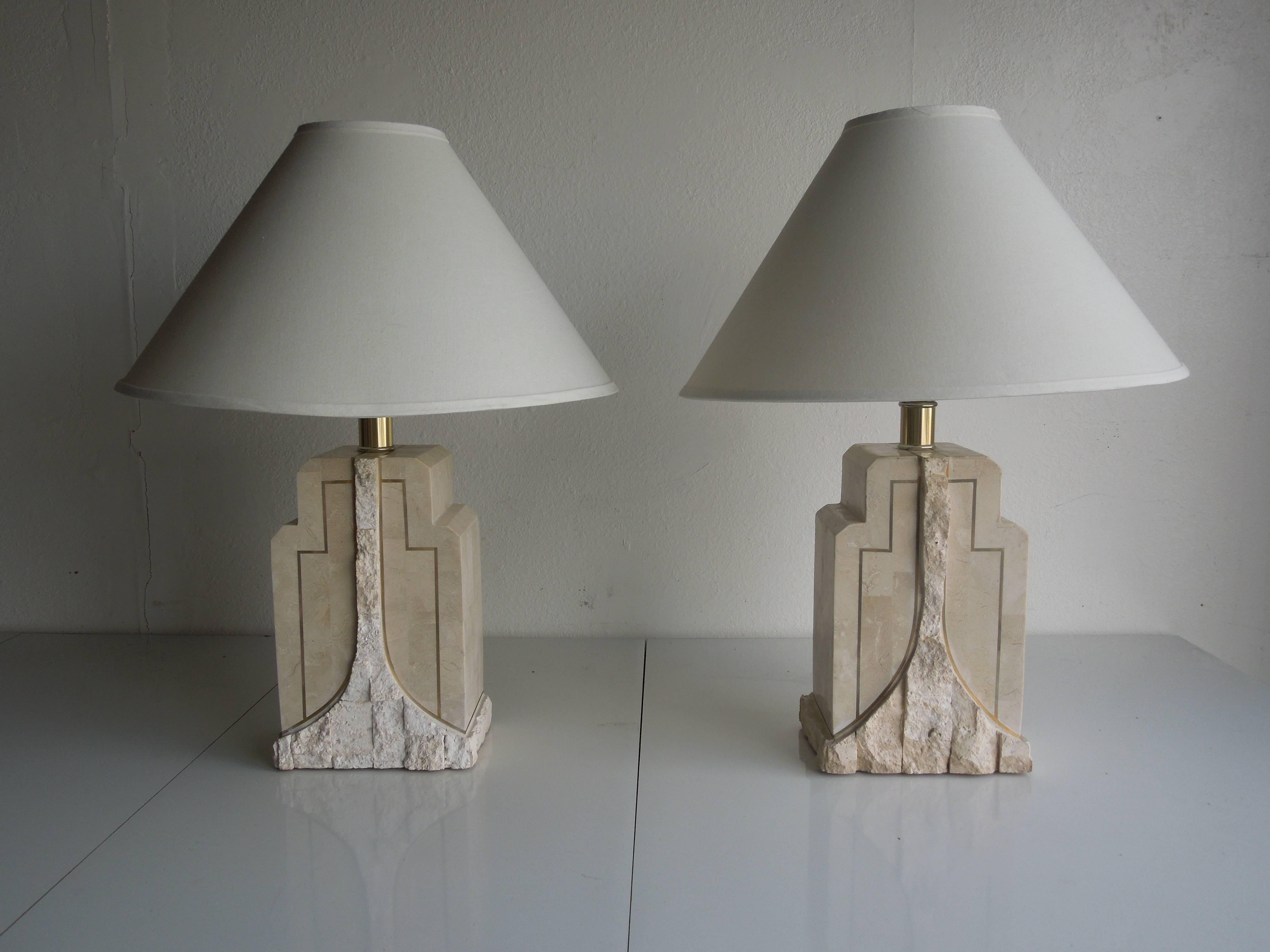 Pair of Vintage Maitland-Smith Tessellated Stone Lamps In Good Condition In Palm Springs, CA