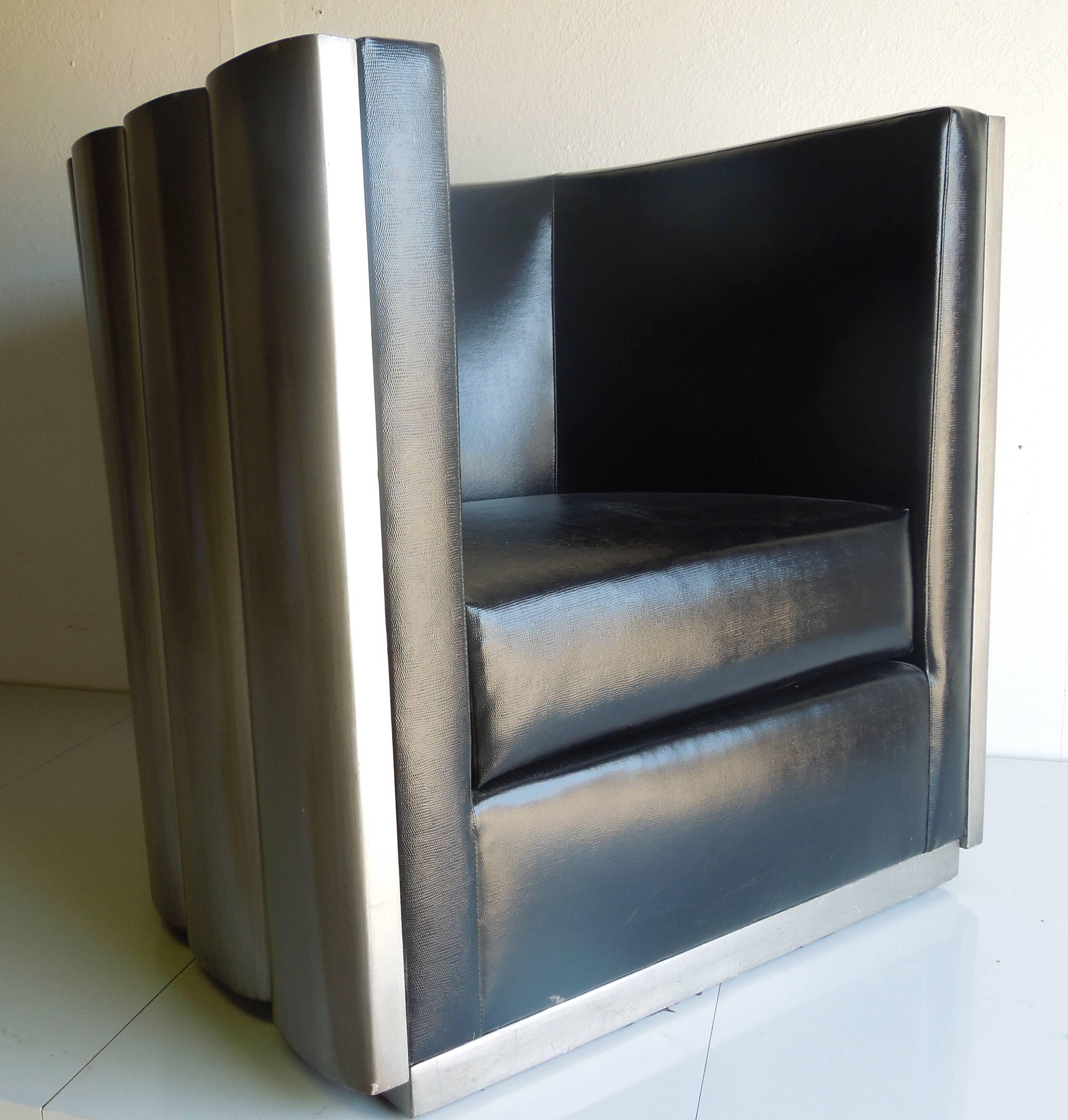 Hand-Crafted Modern Art Deco Silver Leaf Club Chair