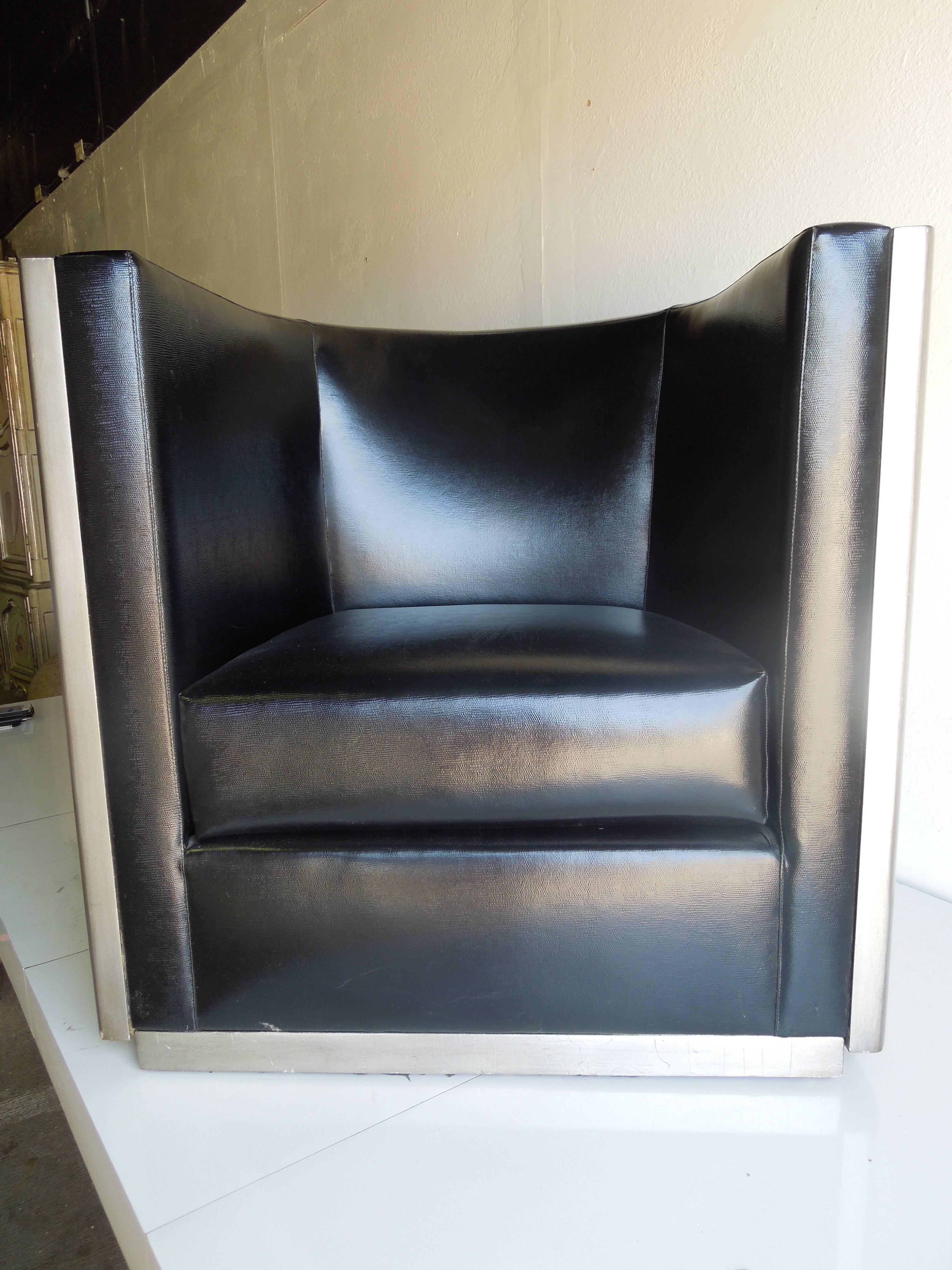 Modern Art Deco Silver Leaf Club Chair In Good Condition In Palm Springs, CA