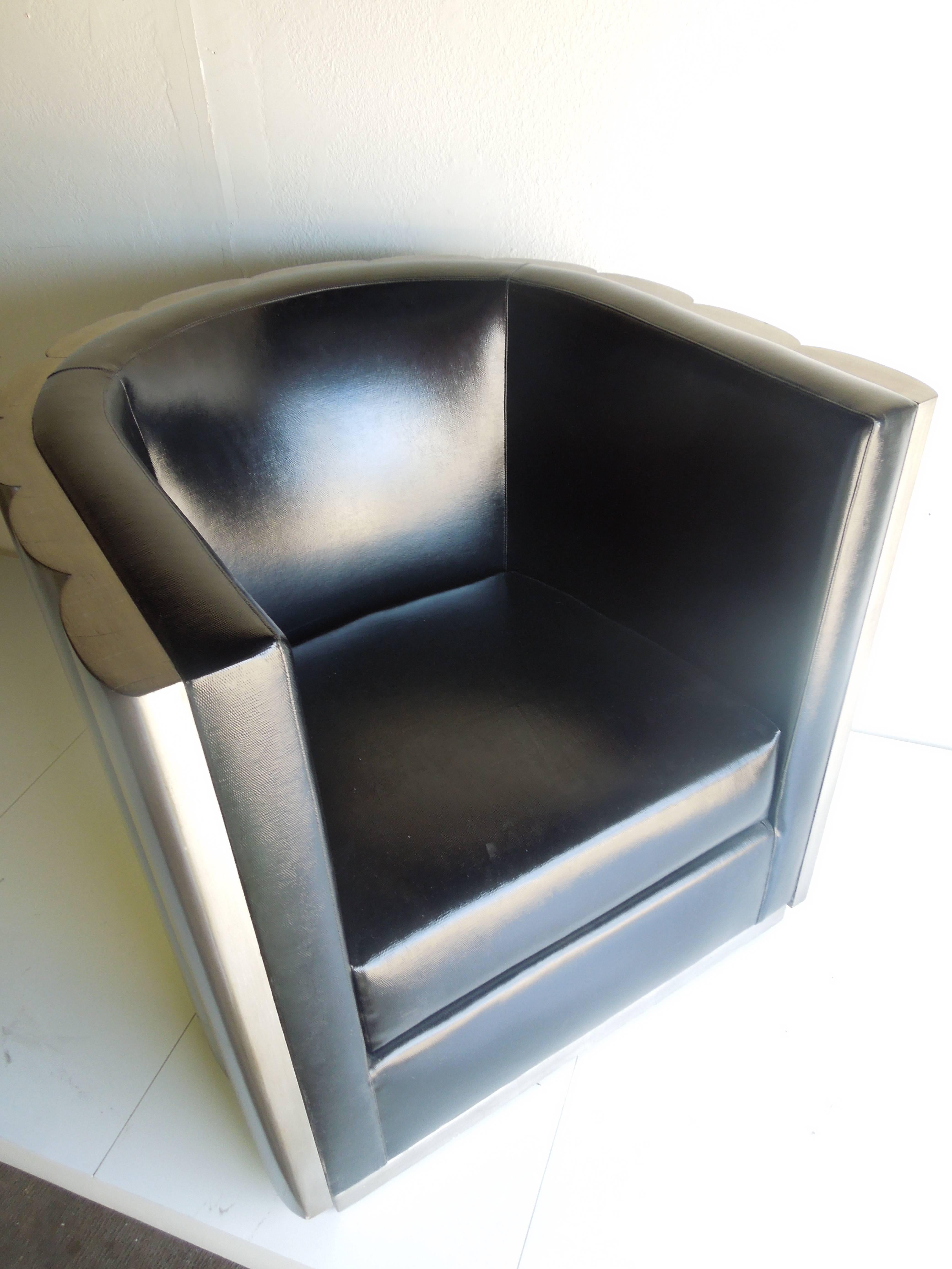Contemporary Modern Art Deco Silver Leaf Club Chair