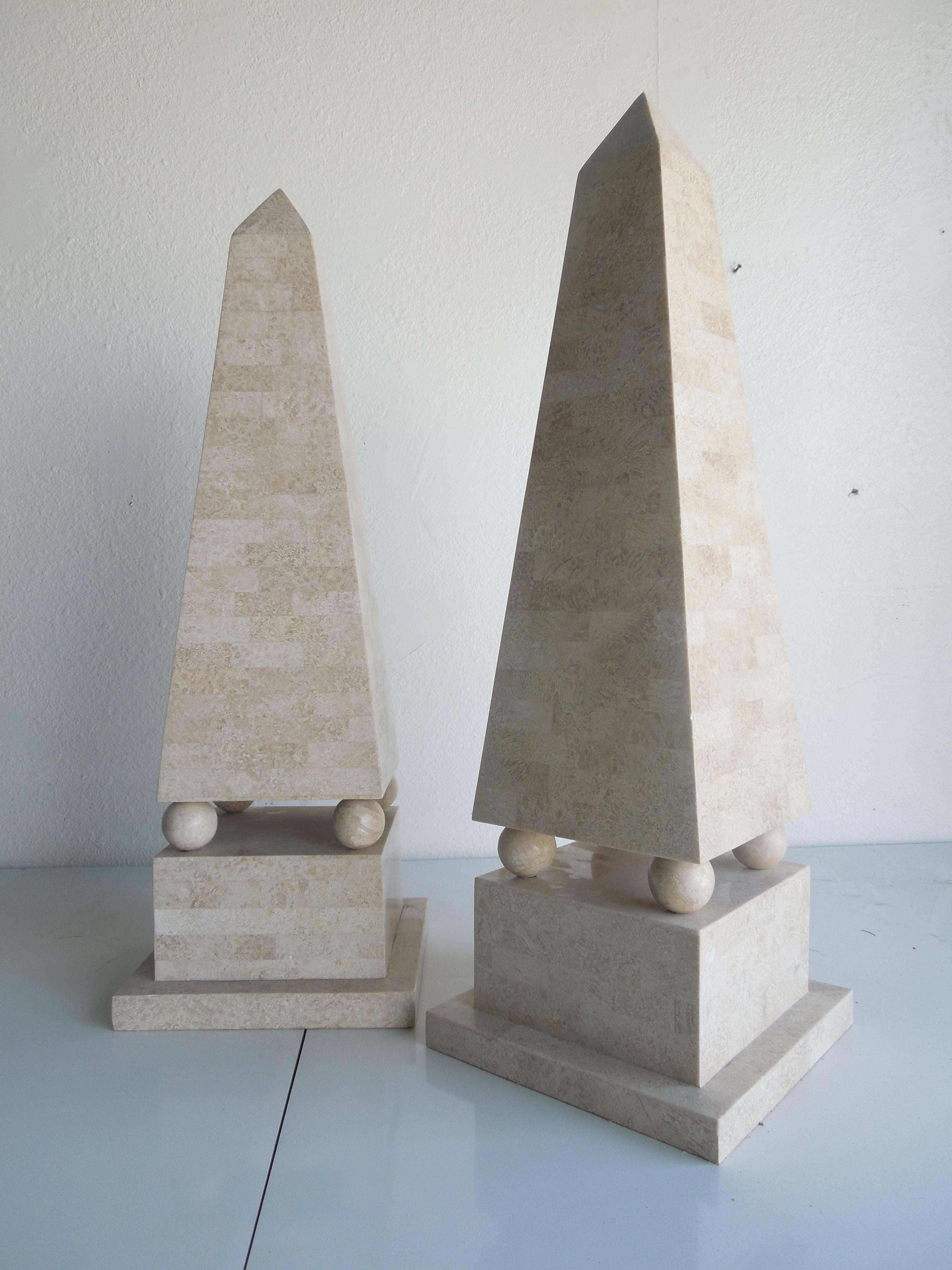 Philippine Pair of Lagre Maitland Smith Modenist Stone Obelisks