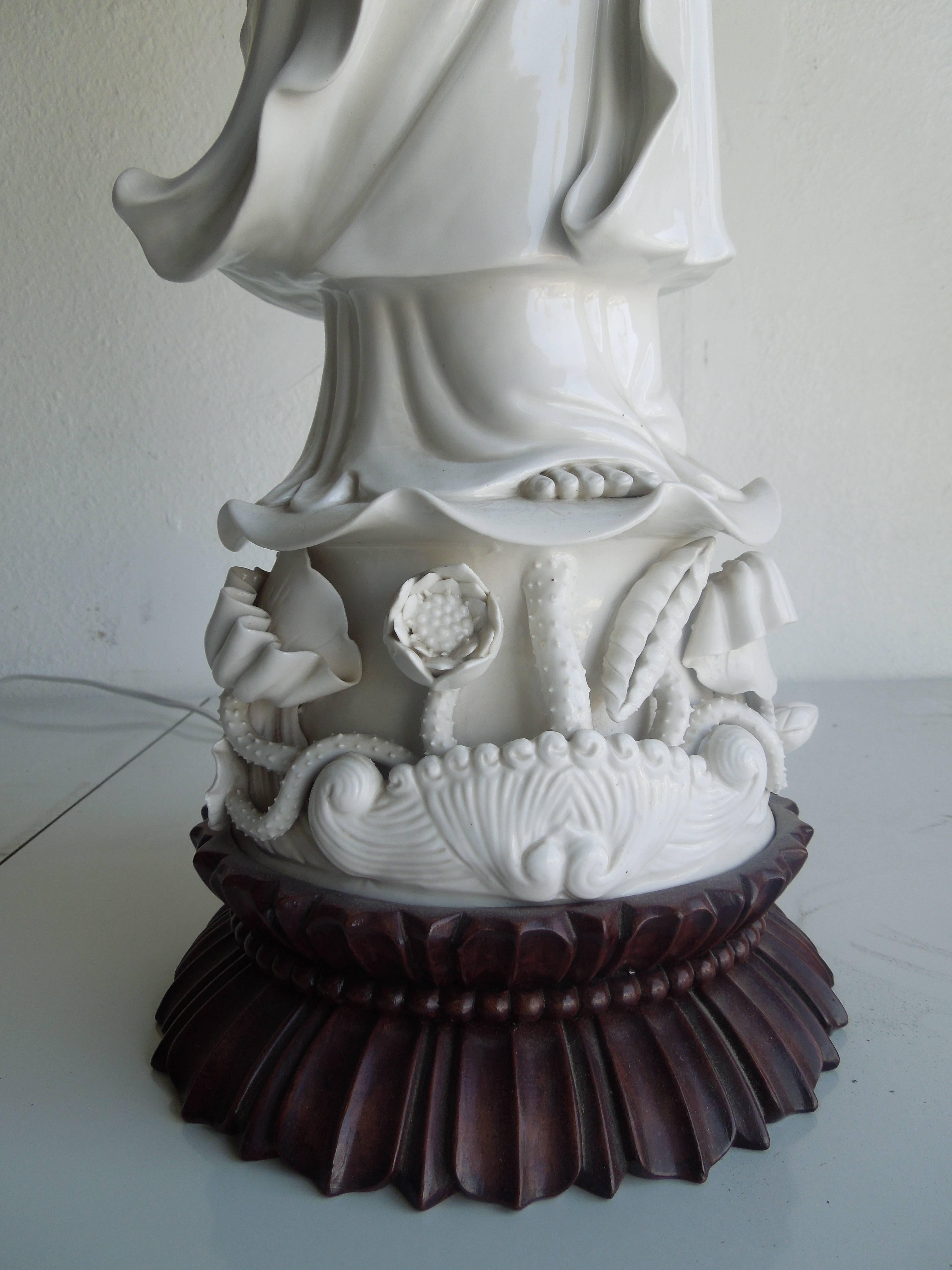 Hand-Crafted Stunning Vintage 50s Large Quan Yin Blanc de Chine Lamp
