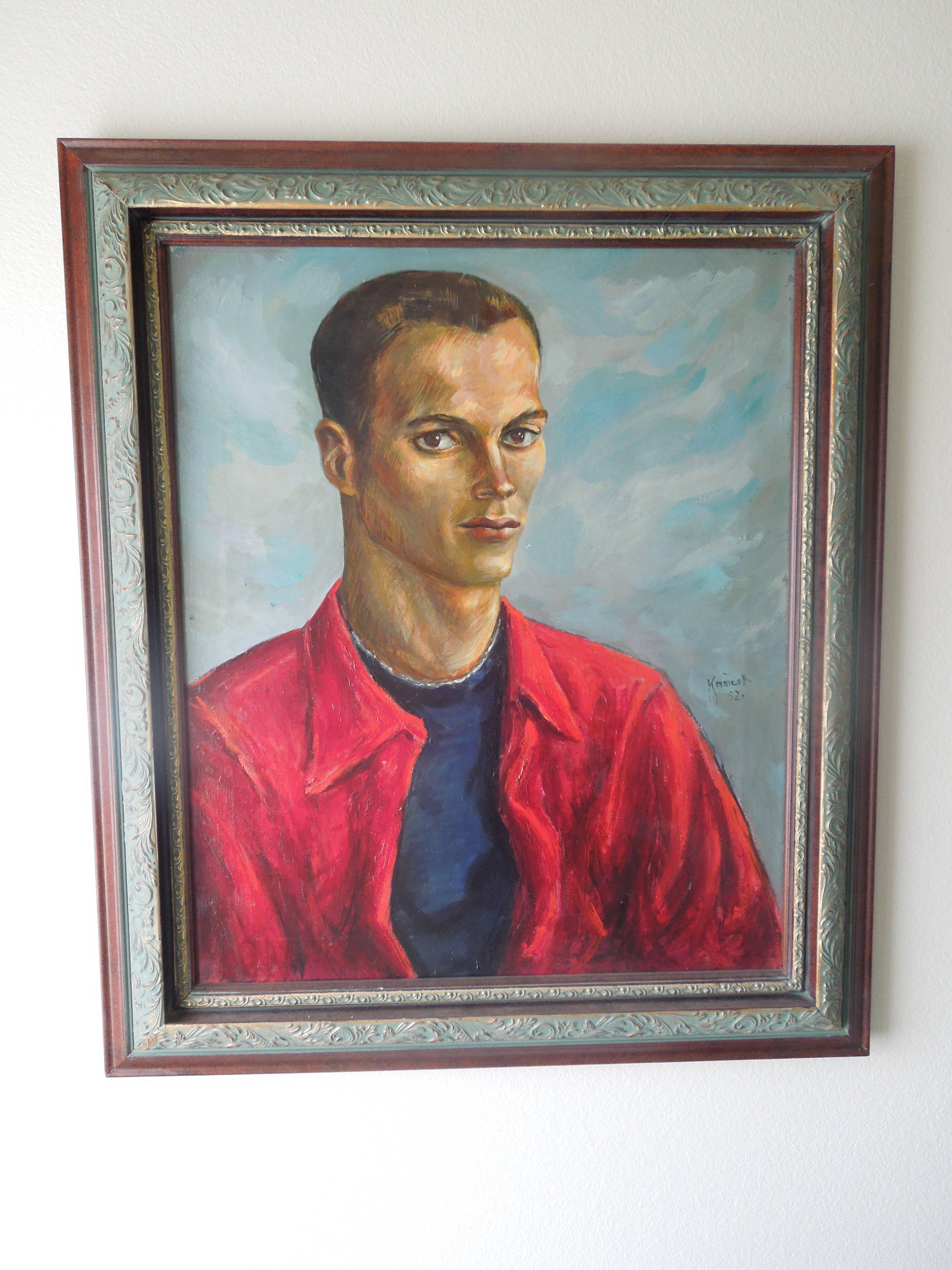 Mid-20th Century 1952 Beautiful Male Portrait Original Paintaing by Robert Kennicott