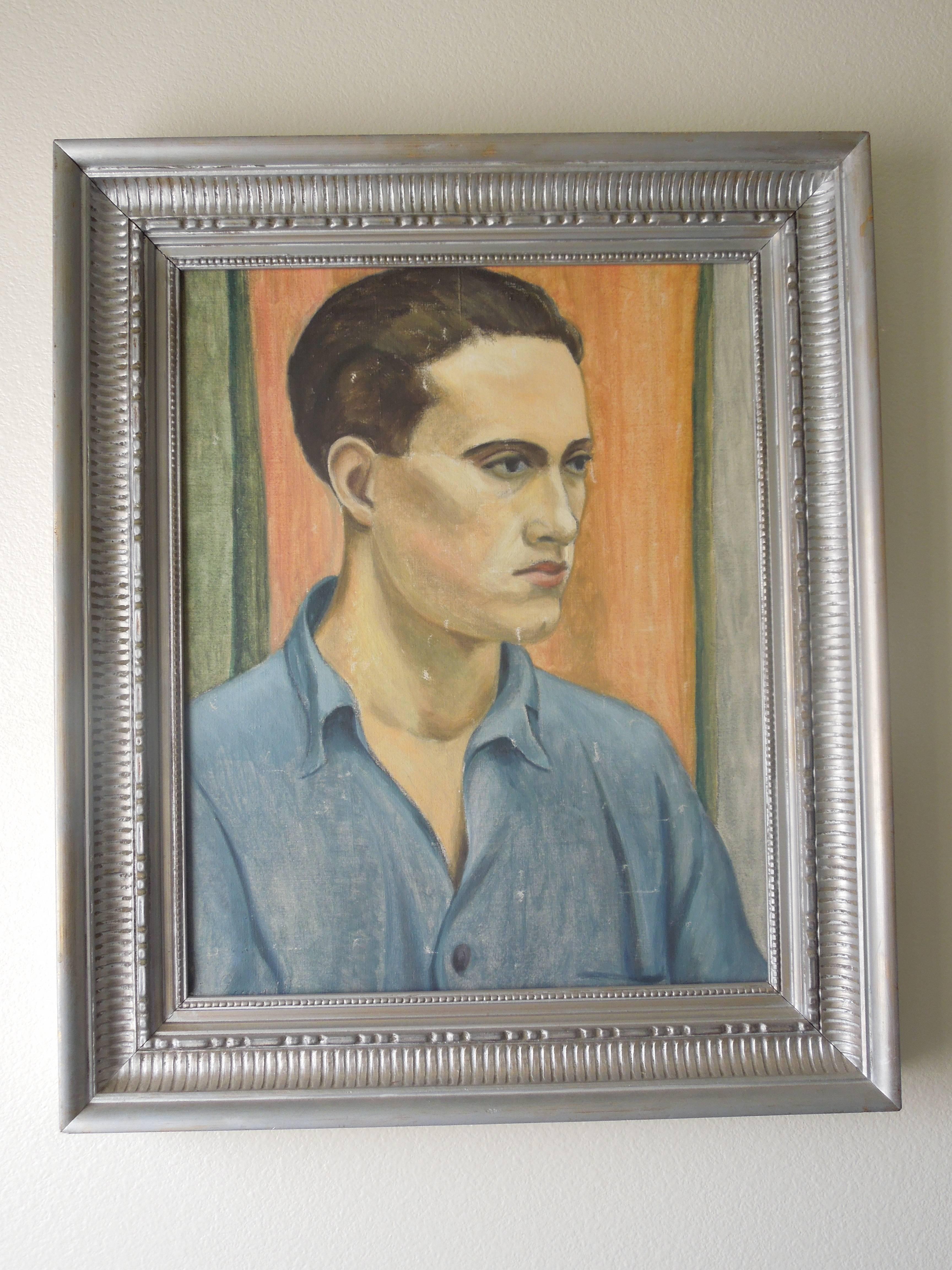 American WPA Artist Original Oil Painting 40s Portrait of a Handsome Man
