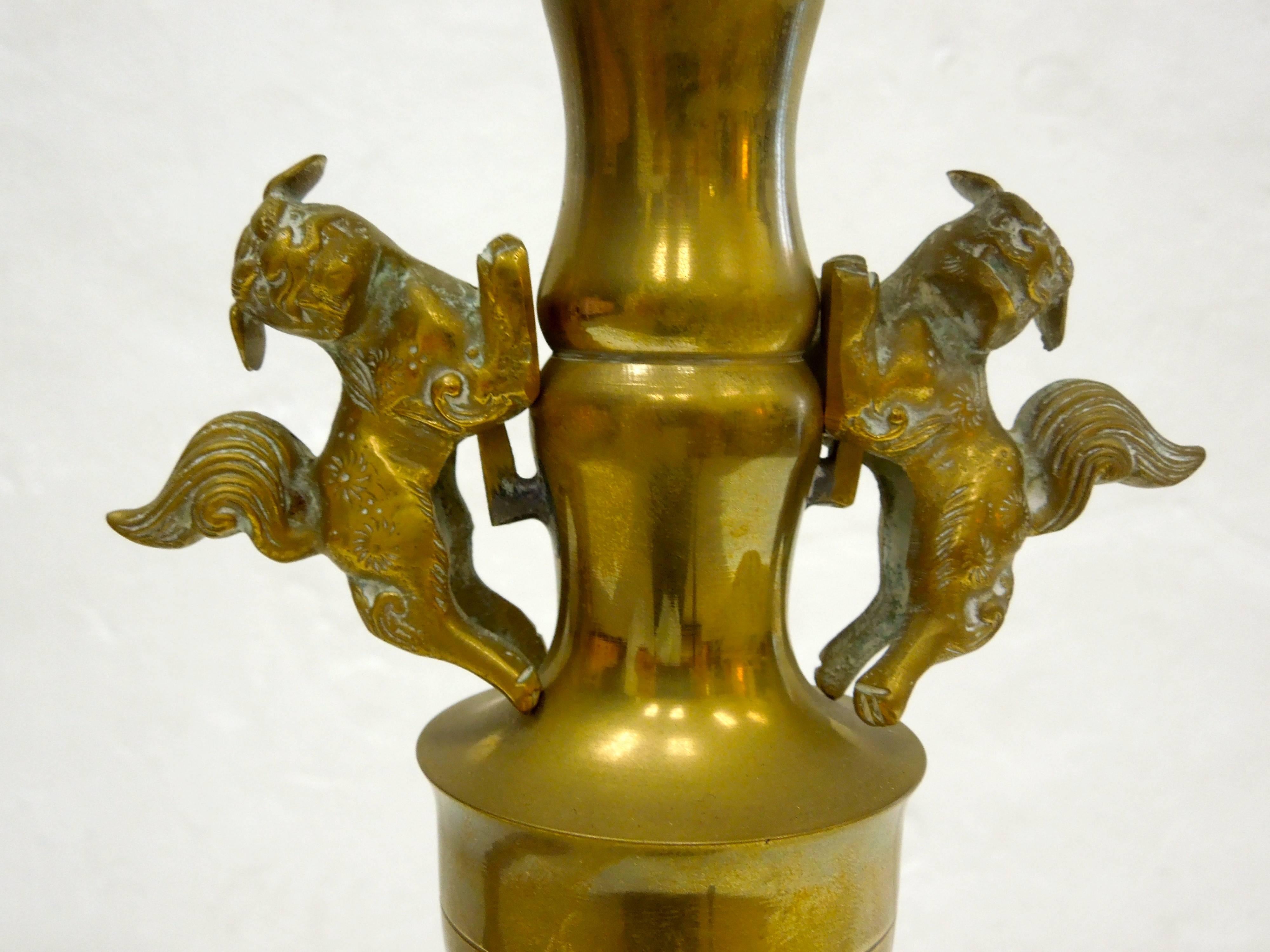 Chinese Pair of Large Vintage Hollywood Regency Chinoiserie Candlesticks
