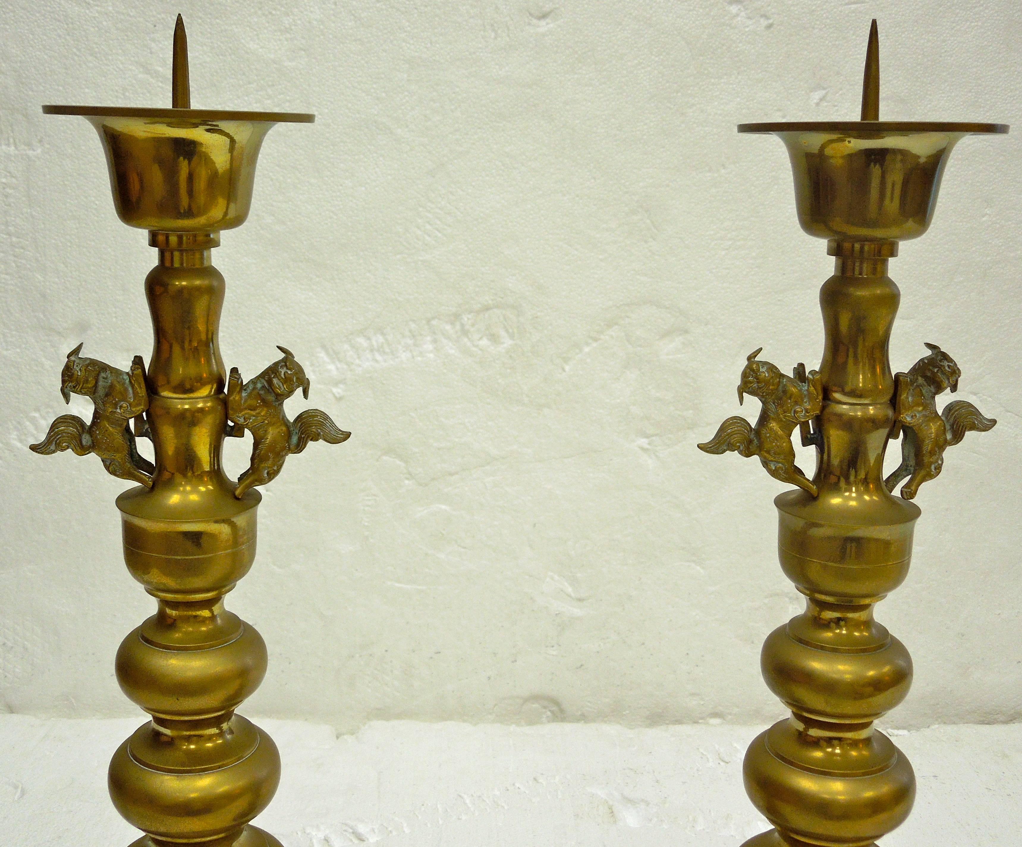 Pair of Large Vintage Hollywood Regency Chinoiserie Candlesticks In Good Condition In Palm Springs, CA