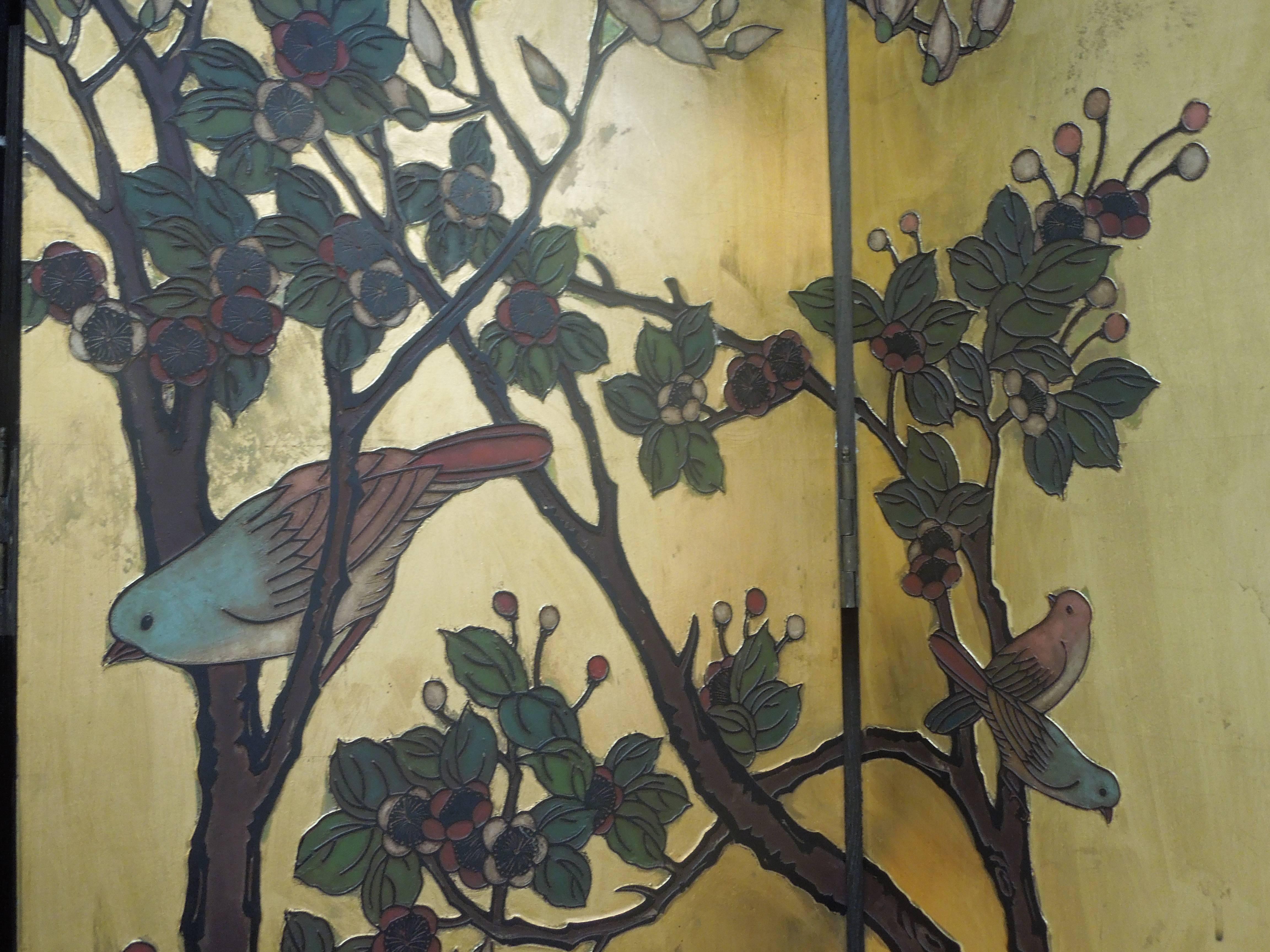 Chinoiserie Gorgeous Vintage 40s Chinese Coromandel Floral and Bird Screen
