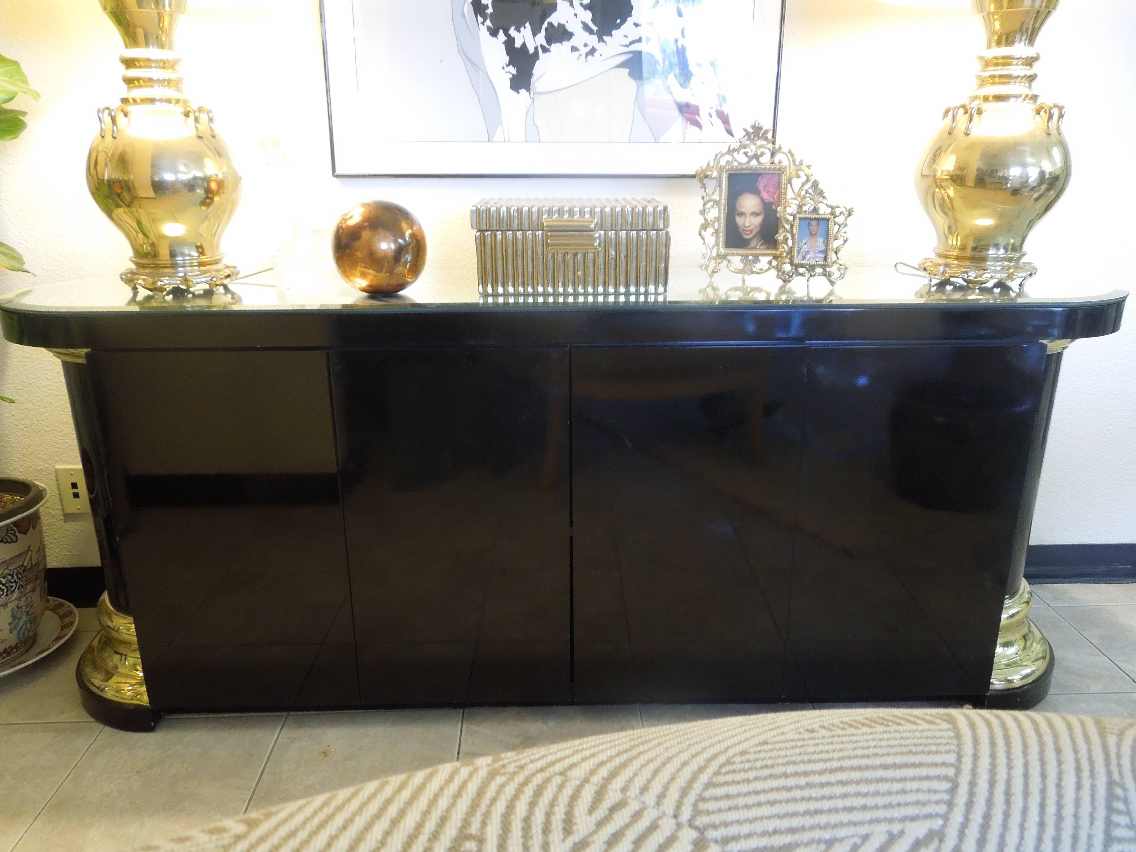 Hand-Crafted Mastercraft Black and Brass Vintage 1970s Sideboard For Sale