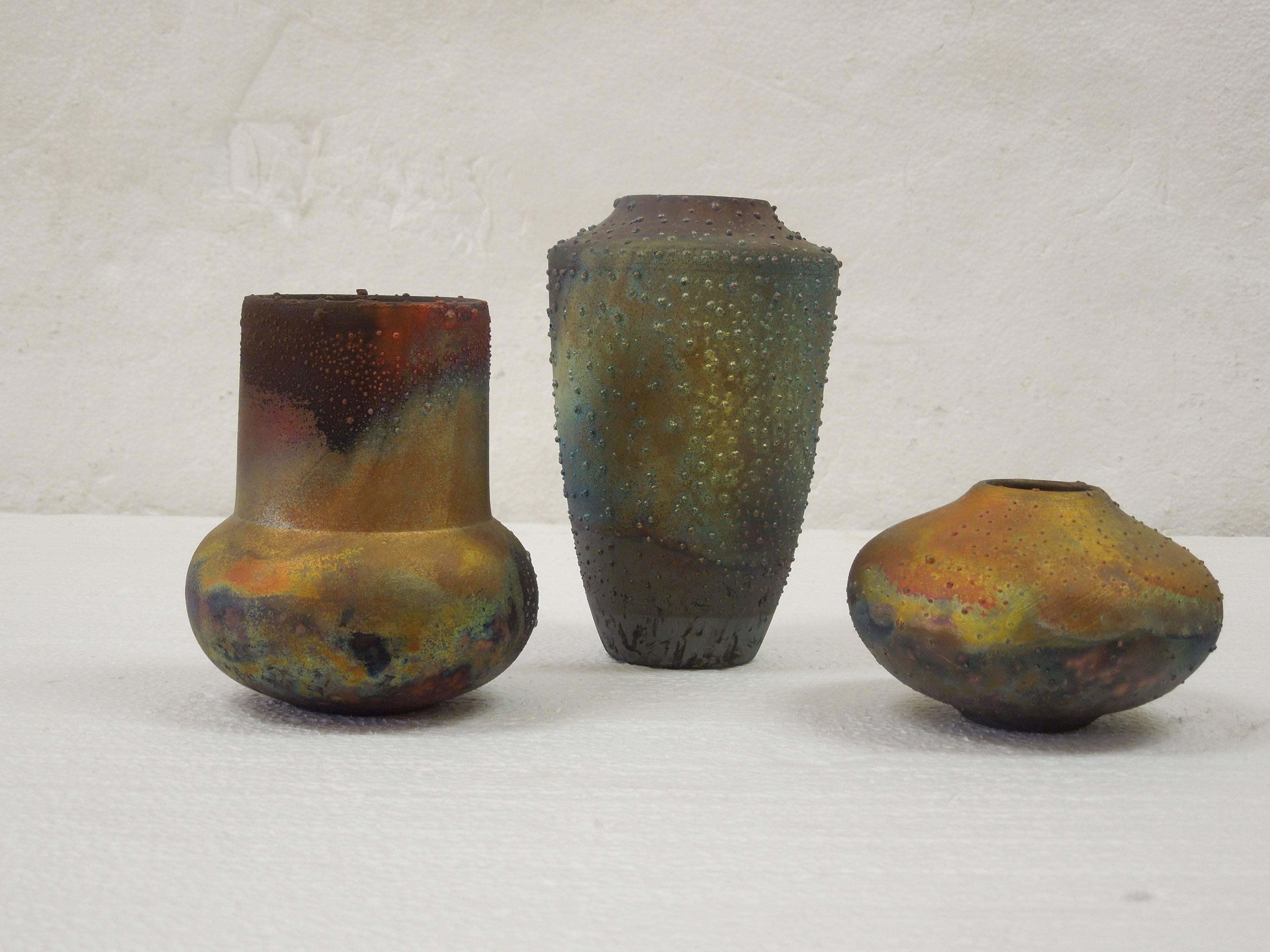 American Trio of Vintage 70s Petite Raku Vases from Steve Chase Estate