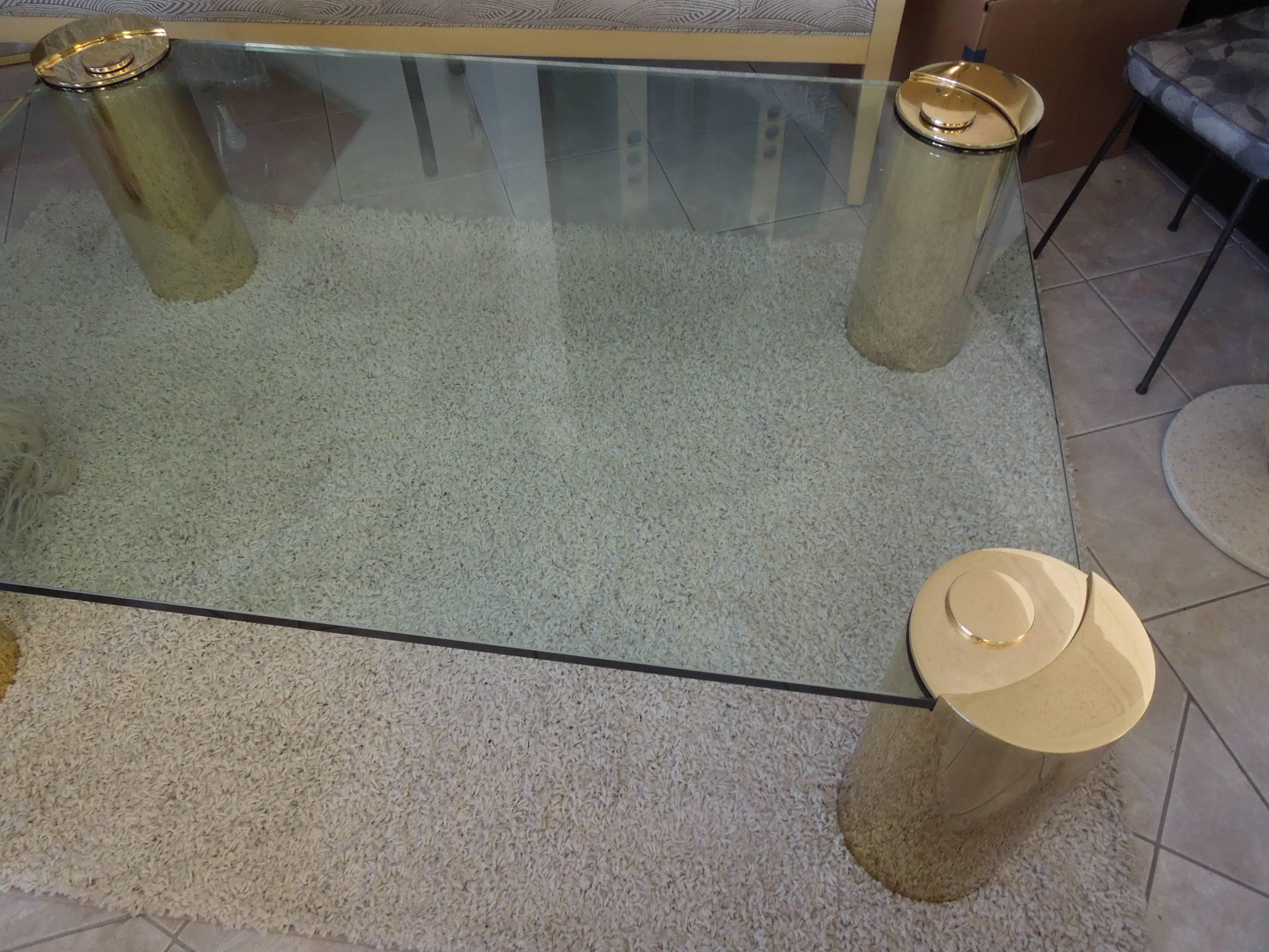 Modern Exceptional 80s Brass and Glass Coffee Table Attributed to Karl Springer
