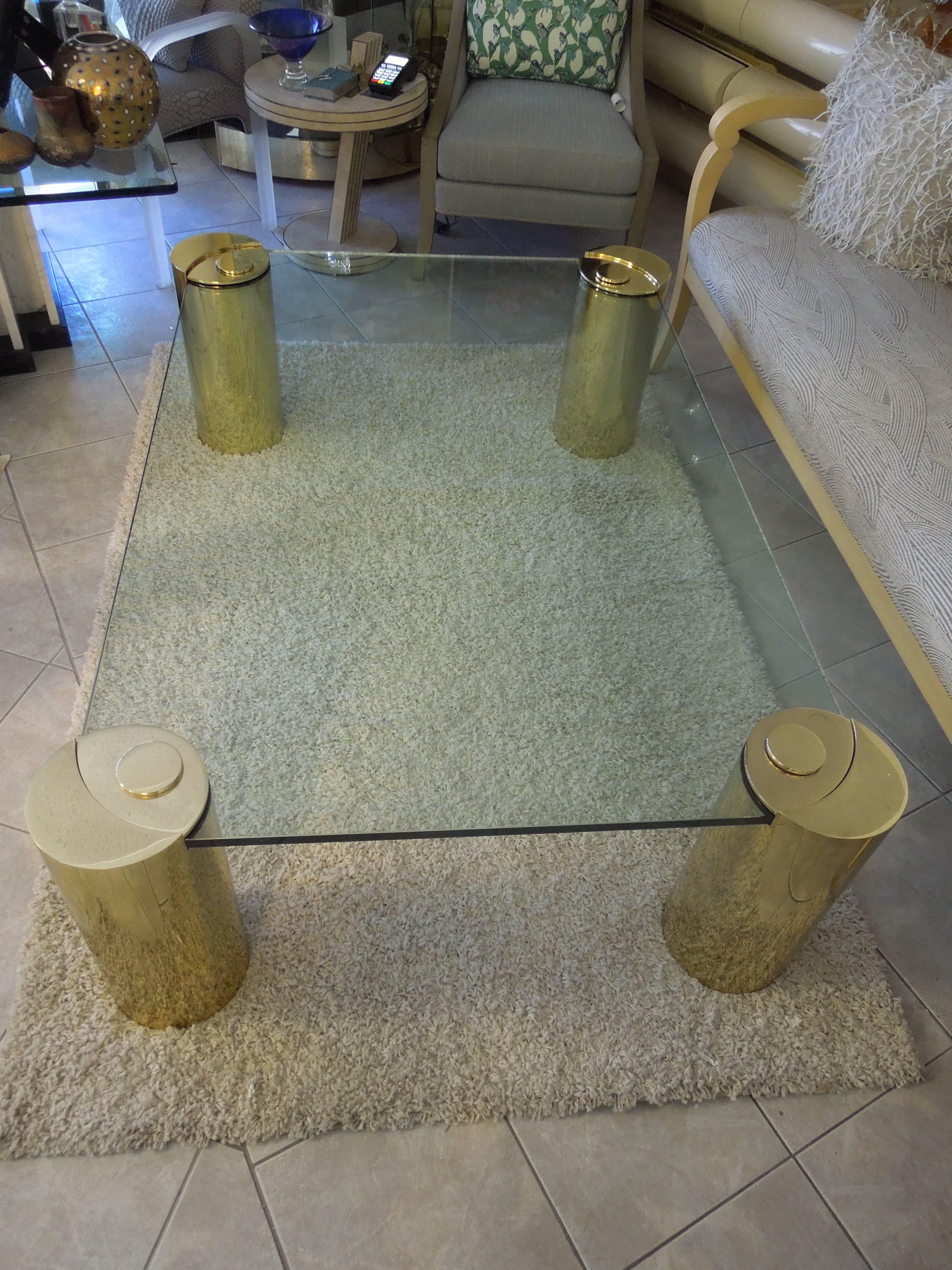 American Exceptional 80s Brass and Glass Coffee Table Attributed to Karl Springer