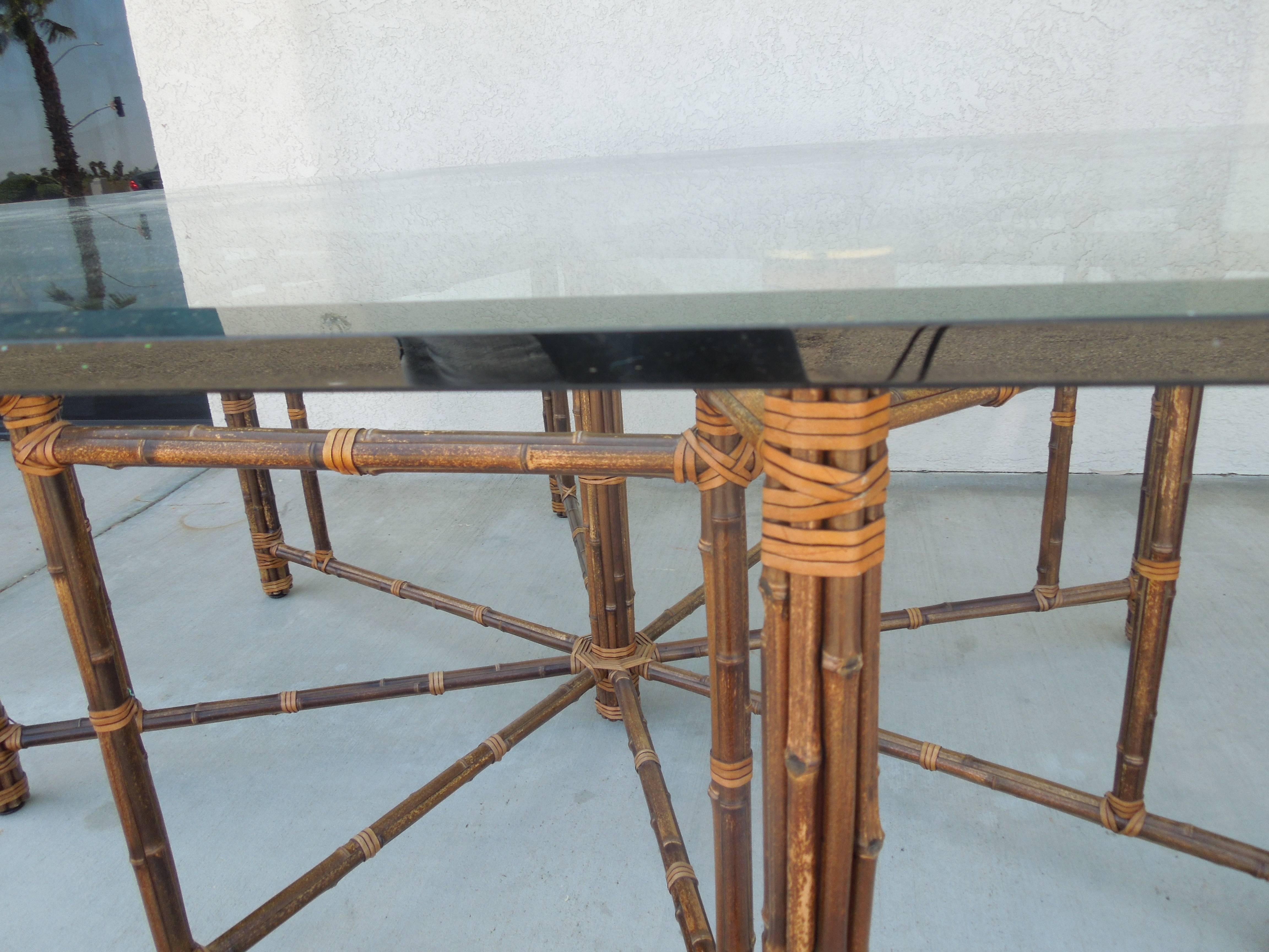 Modern Rare Large 8 Leg Vintage McGuire Hexagon Dining Table
