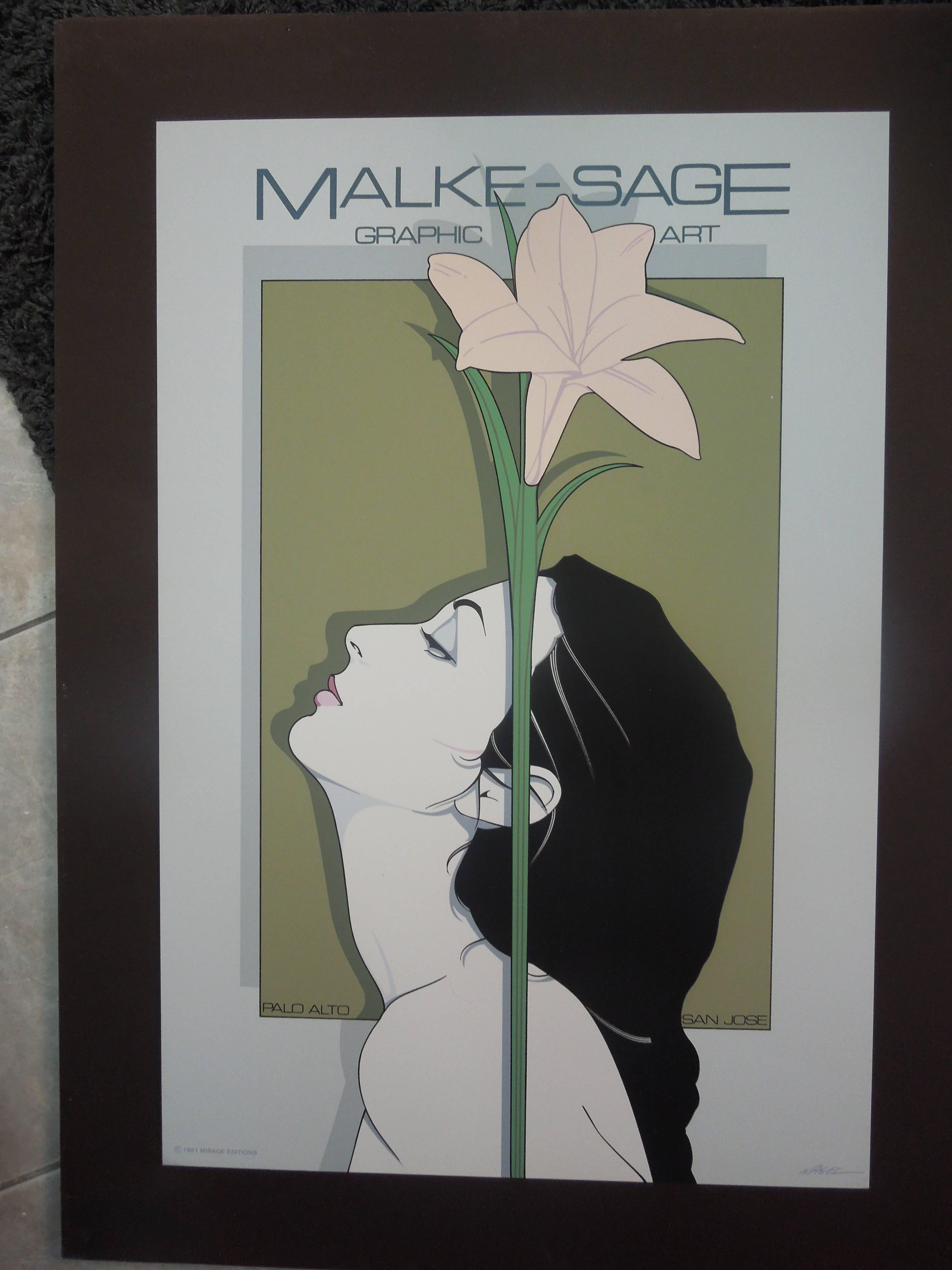 Pair of vintage Patrick Nagel (1945-1984) silkscreens. These are real Nagel serigraphs, printed by hand. Not a cheap offset litho. Malke Sage 1981, Mother Earth Paris, 1978. In original plexi frames ready to hang. Both images 17 x 25. Framed size: