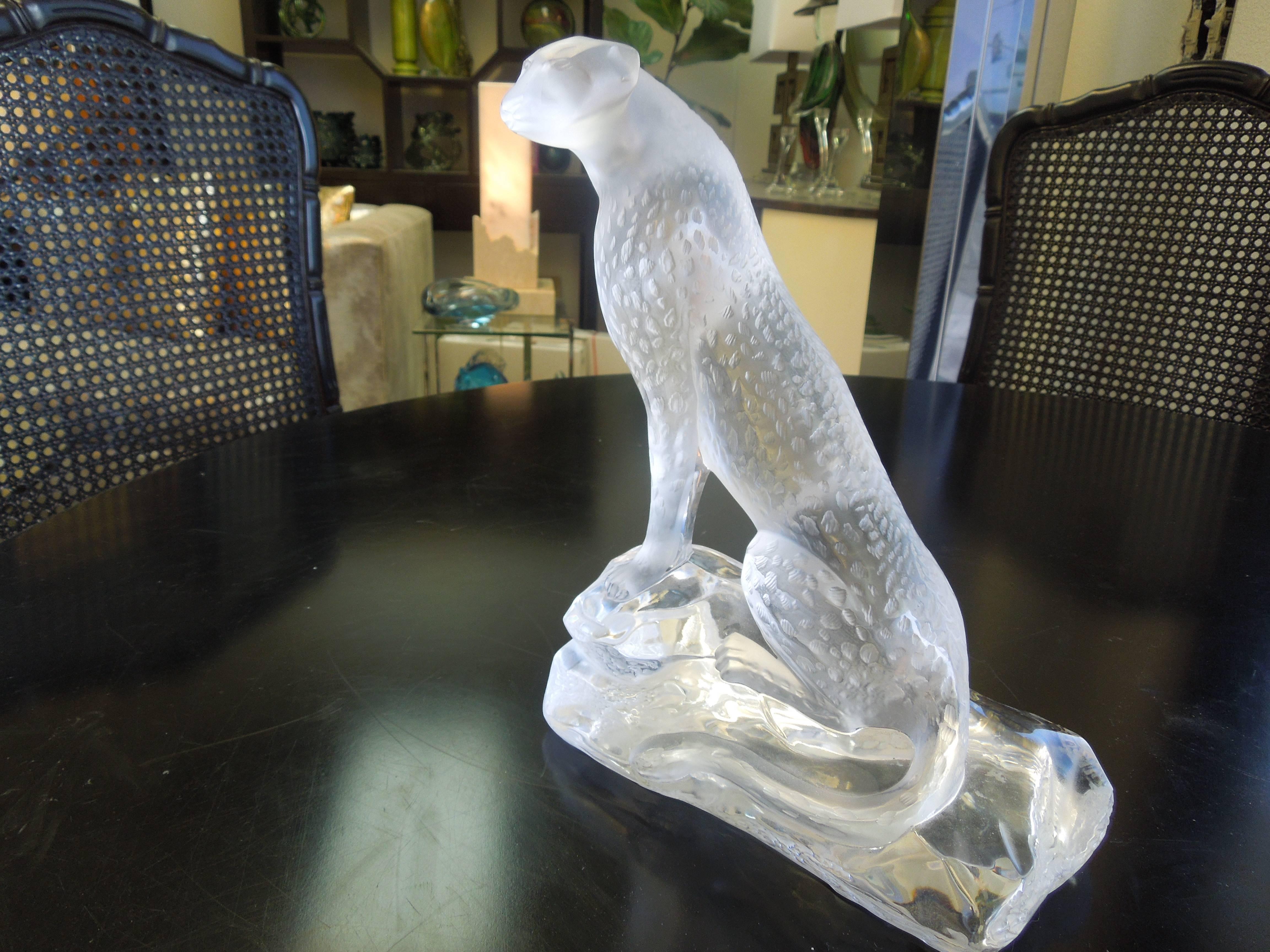 Other Lalique Tancrede Cheetah on a Rock Crystal Sculpture