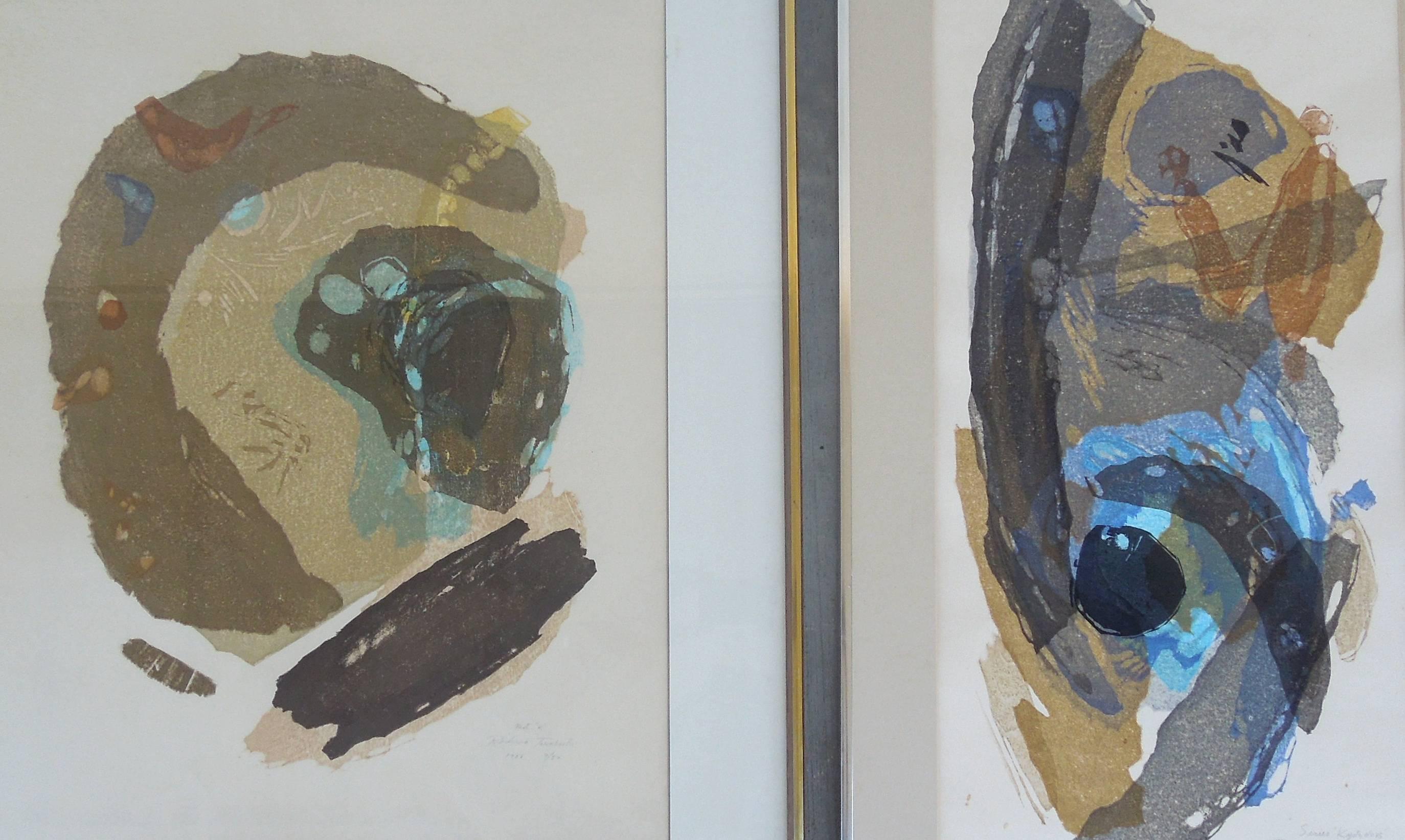 Mid-20th Century Pair of 1960s Japanese Abstract Modern Art by Rikio Takahashi