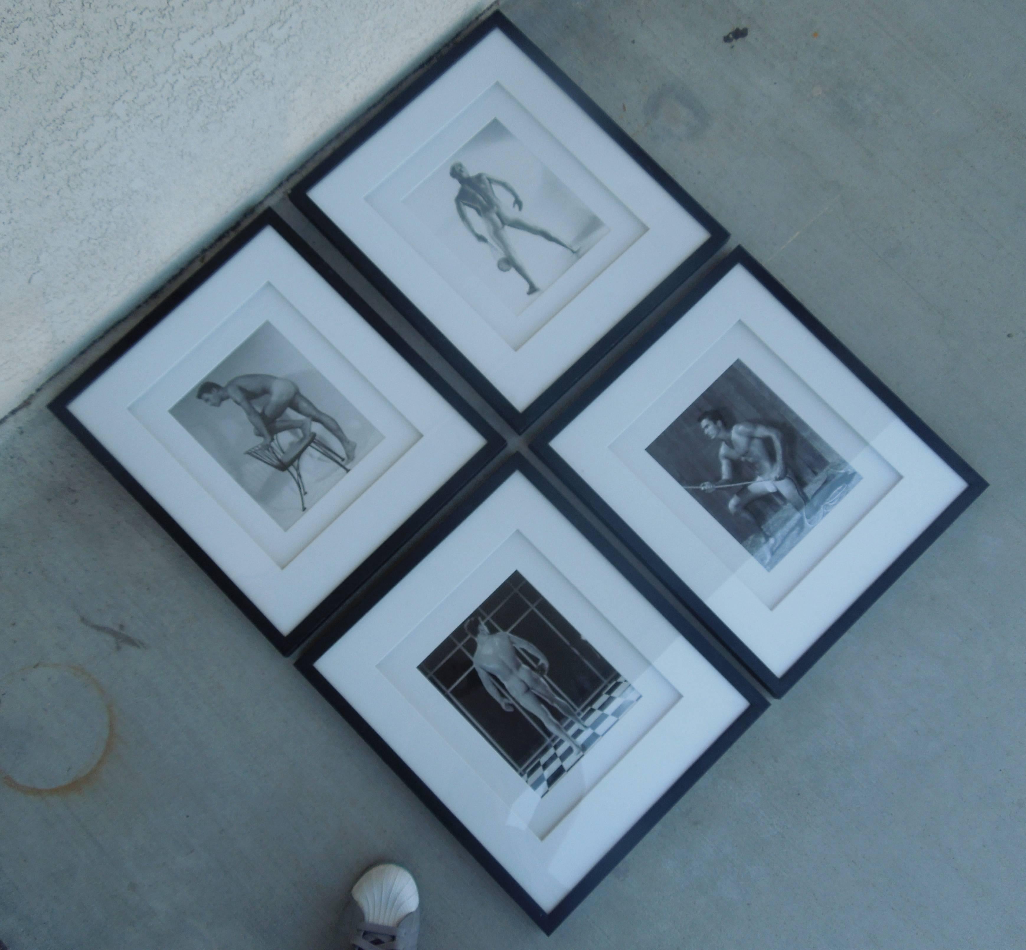 From an important collection of Male Physique and Beefcake Photography, these are four images printed in the 1960s and are all signed by the studio when Mr. Bruce Bellas aka Bruce of LA was alive. Beautifully, professionally framed. Double white