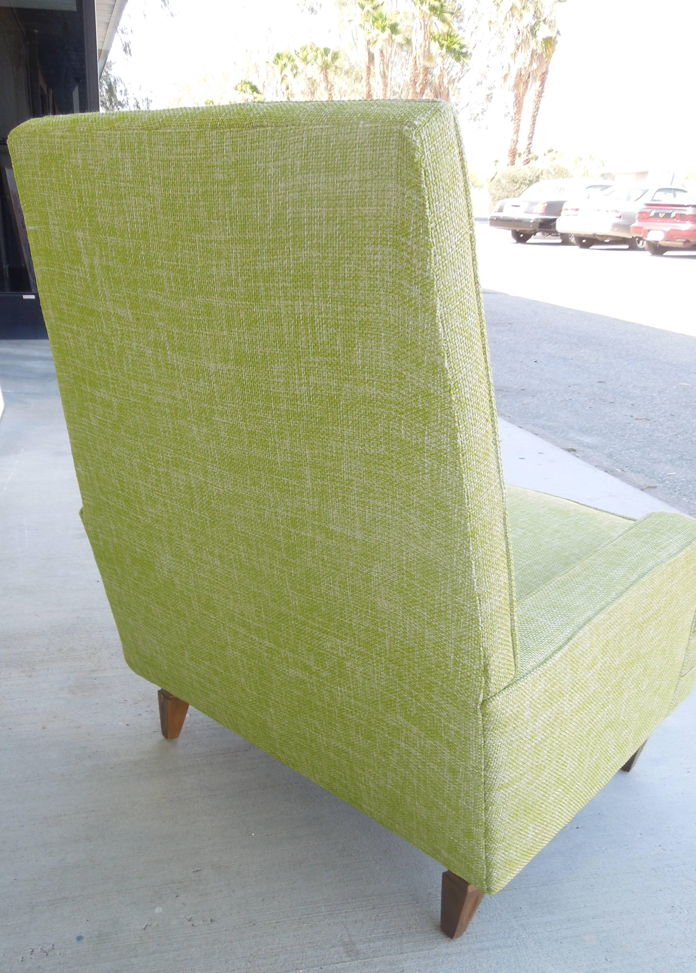 Mid-Century Modern 1960s Modern Tailored Armchair in New High End Lime Linen Tweed Fabric
