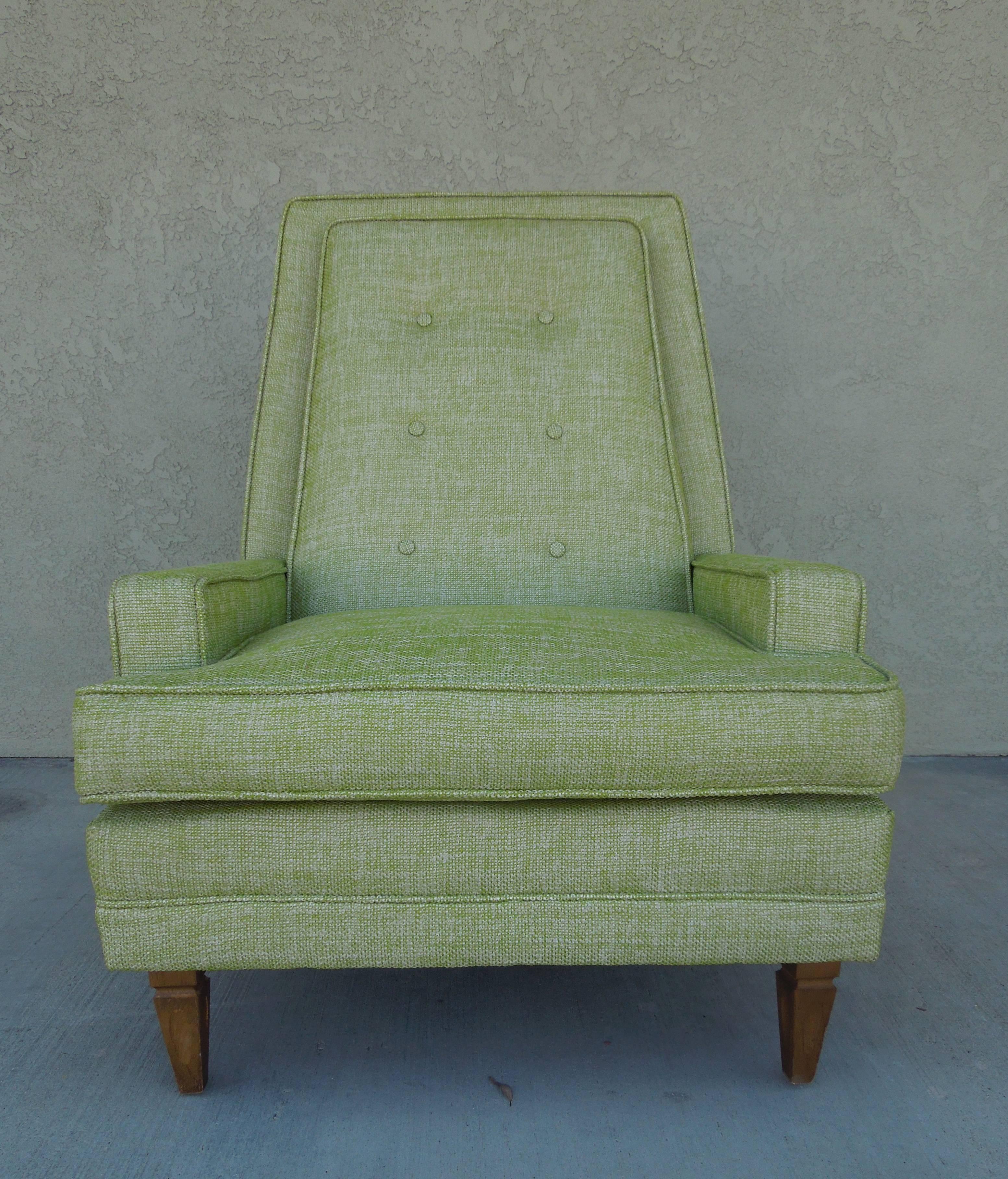 1960s Modern Tailored Armchair in New High End Lime Linen Tweed Fabric In Excellent Condition In Palm Springs, CA