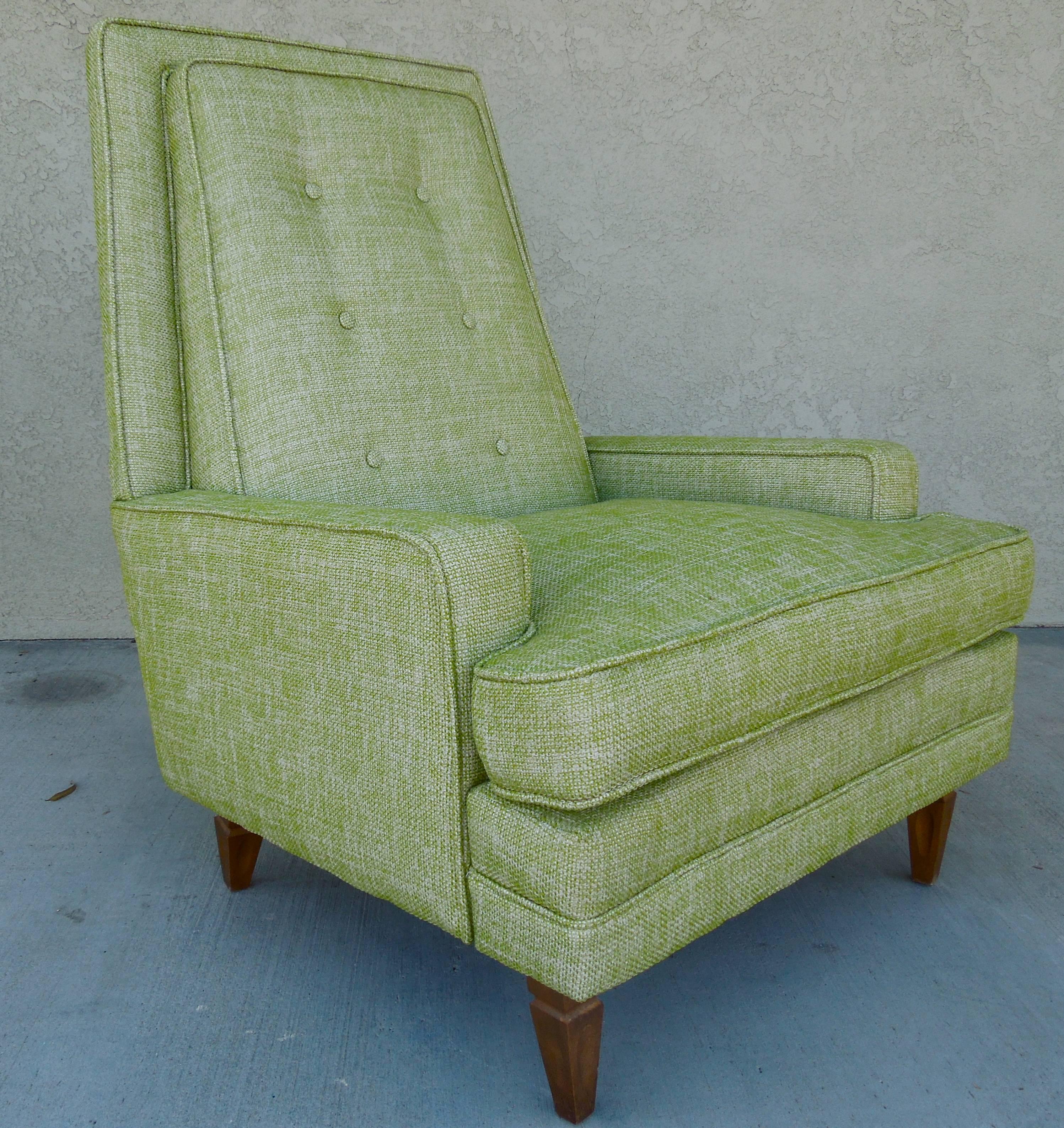 Mid-20th Century 1960s Modern Tailored Armchair in New High End Lime Linen Tweed Fabric