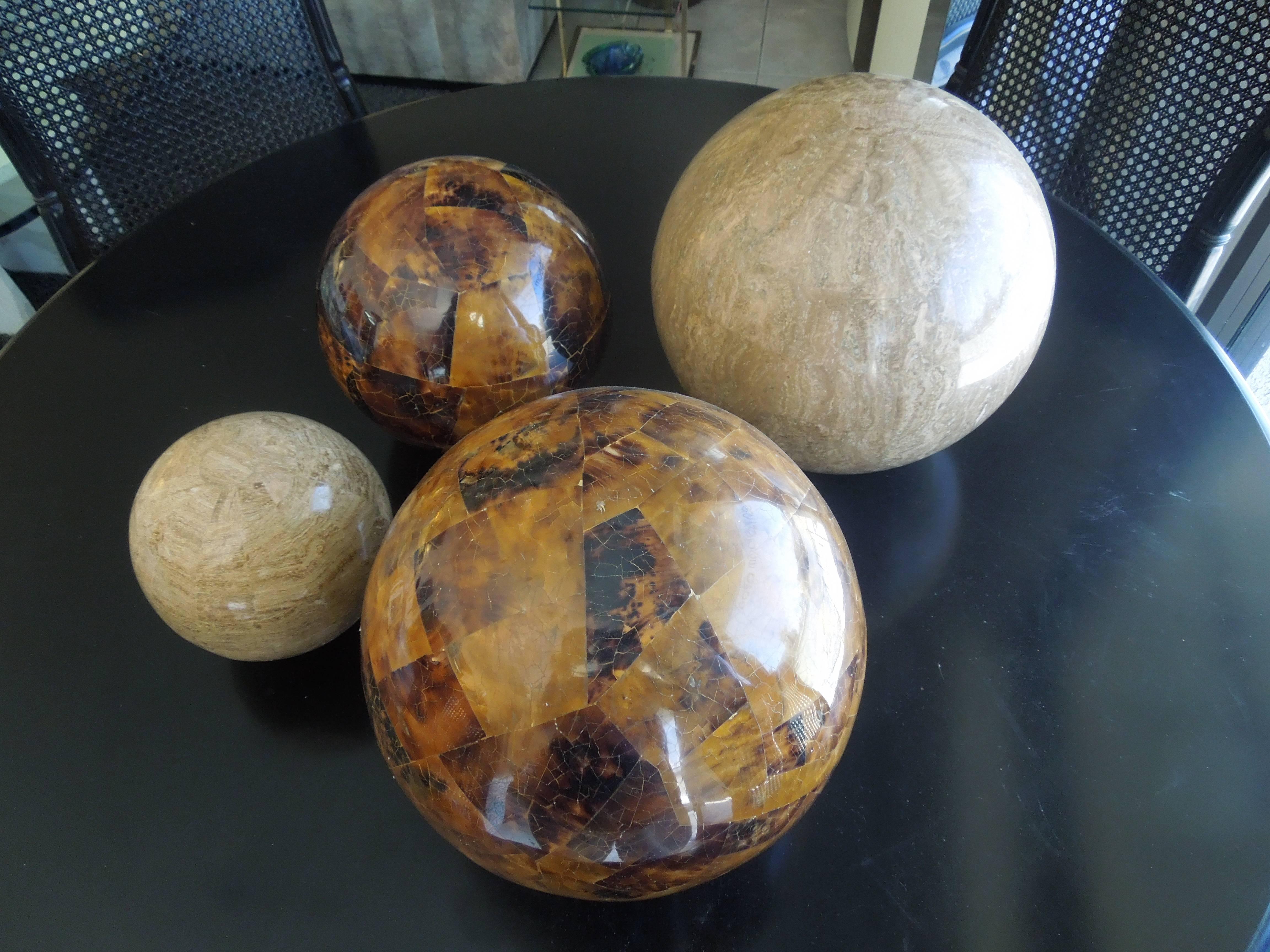 Modern Set of Four Maitland Smith Tessellated Stone Spheres