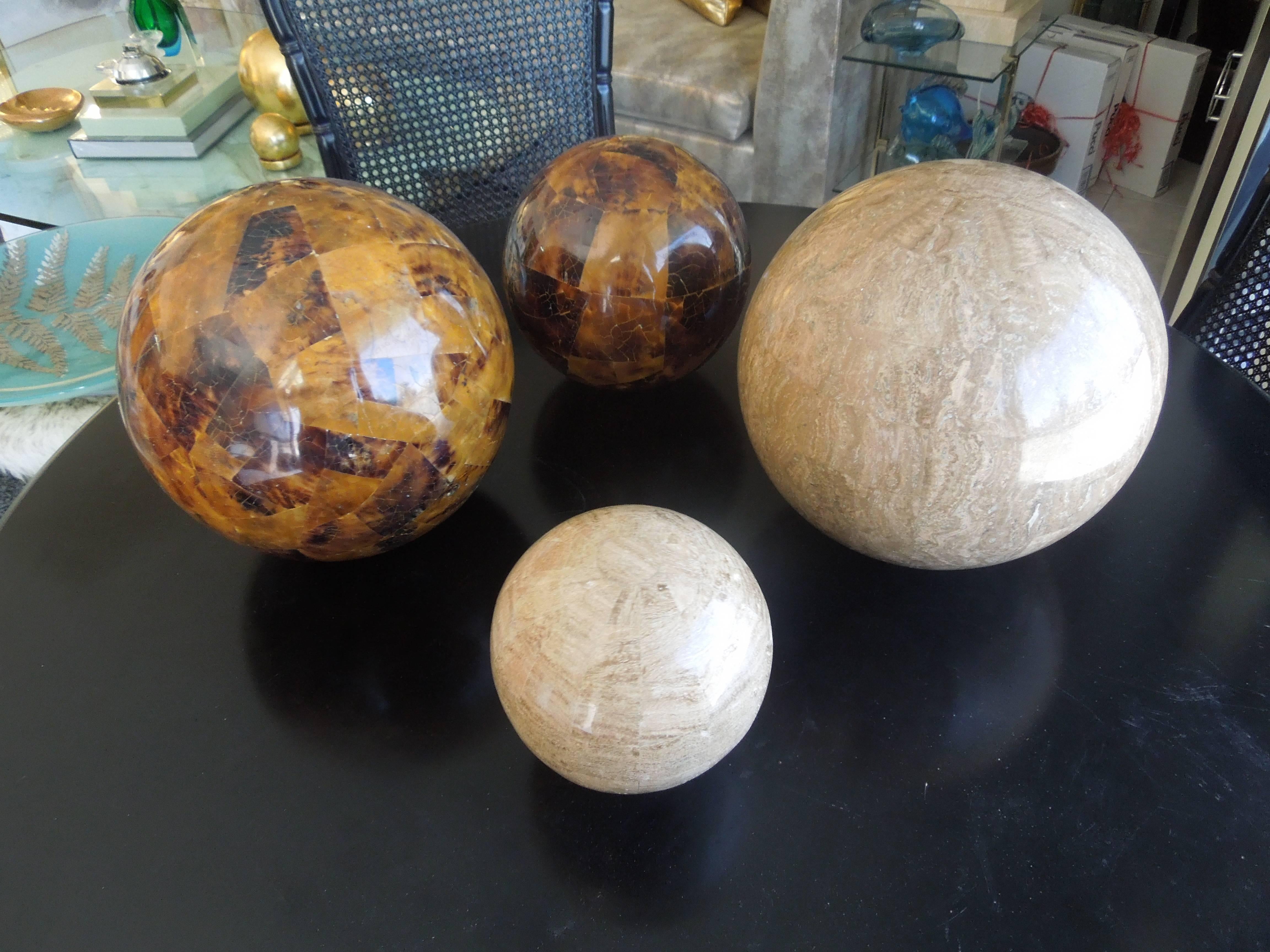 Philippine Set of Four Maitland Smith Tessellated Stone Spheres