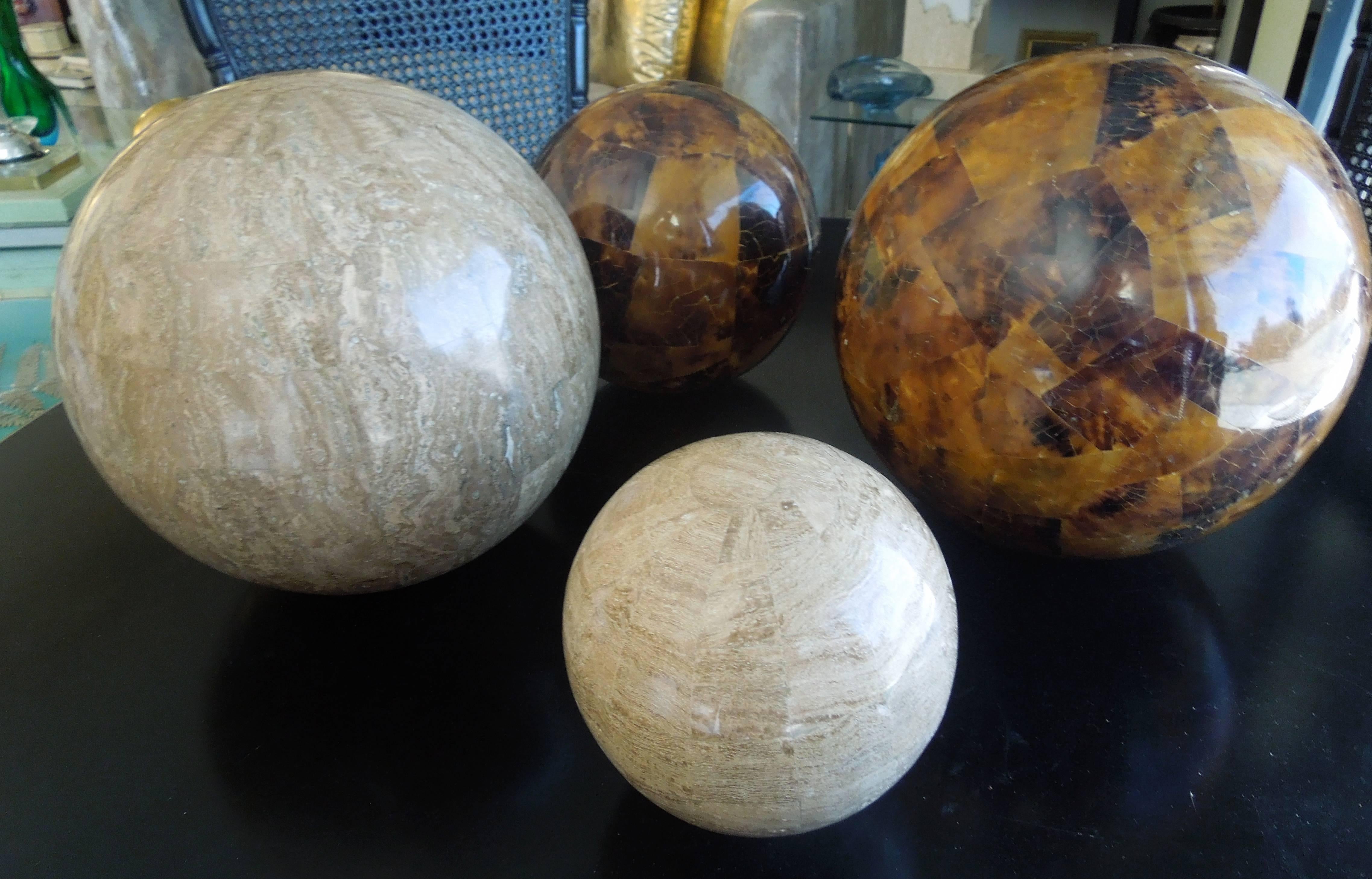 Hand-Crafted Set of Four Maitland Smith Tessellated Stone Spheres