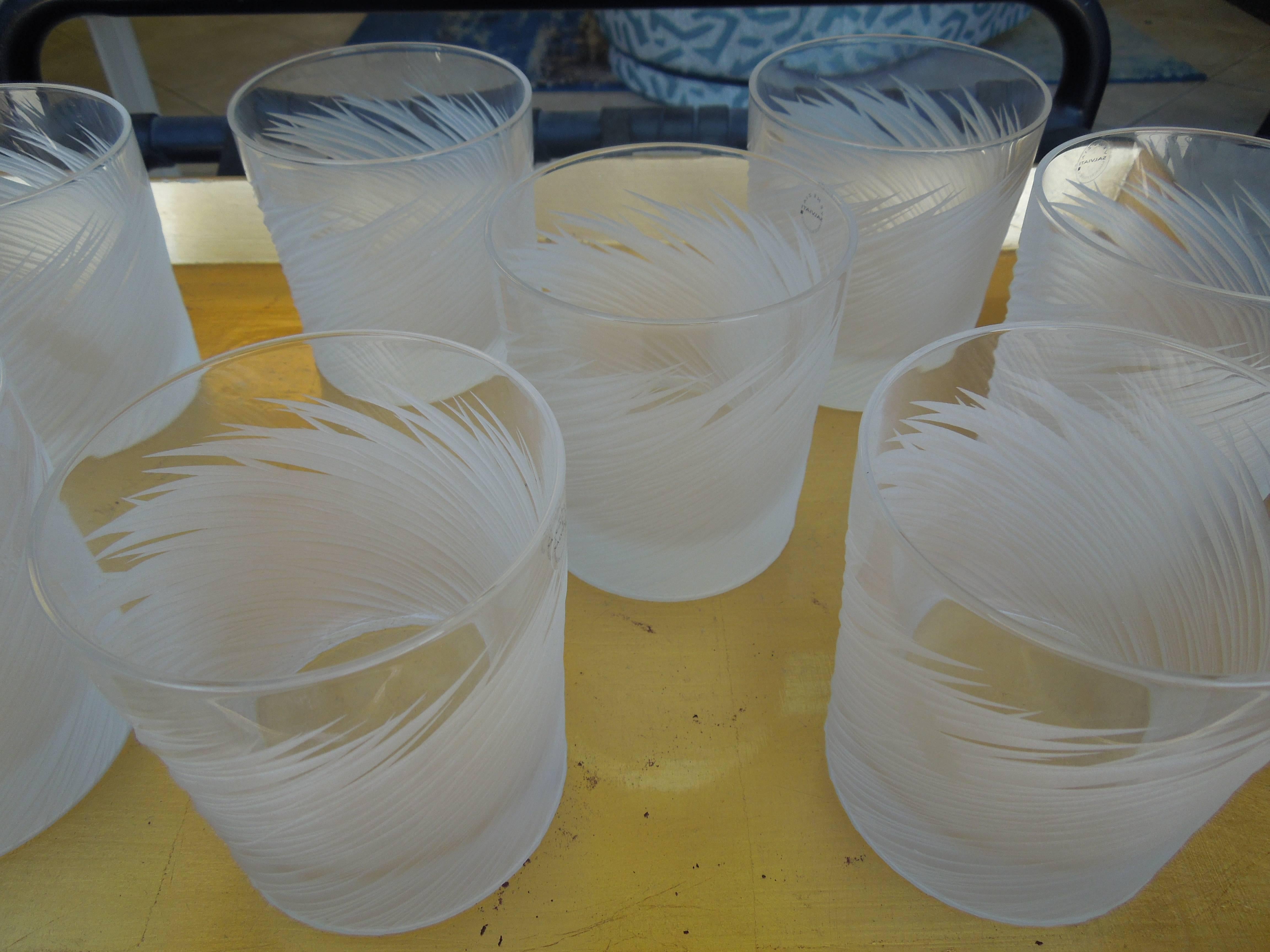 French Set of Eight Salviati Modern Etched Highball Glasses Made in France