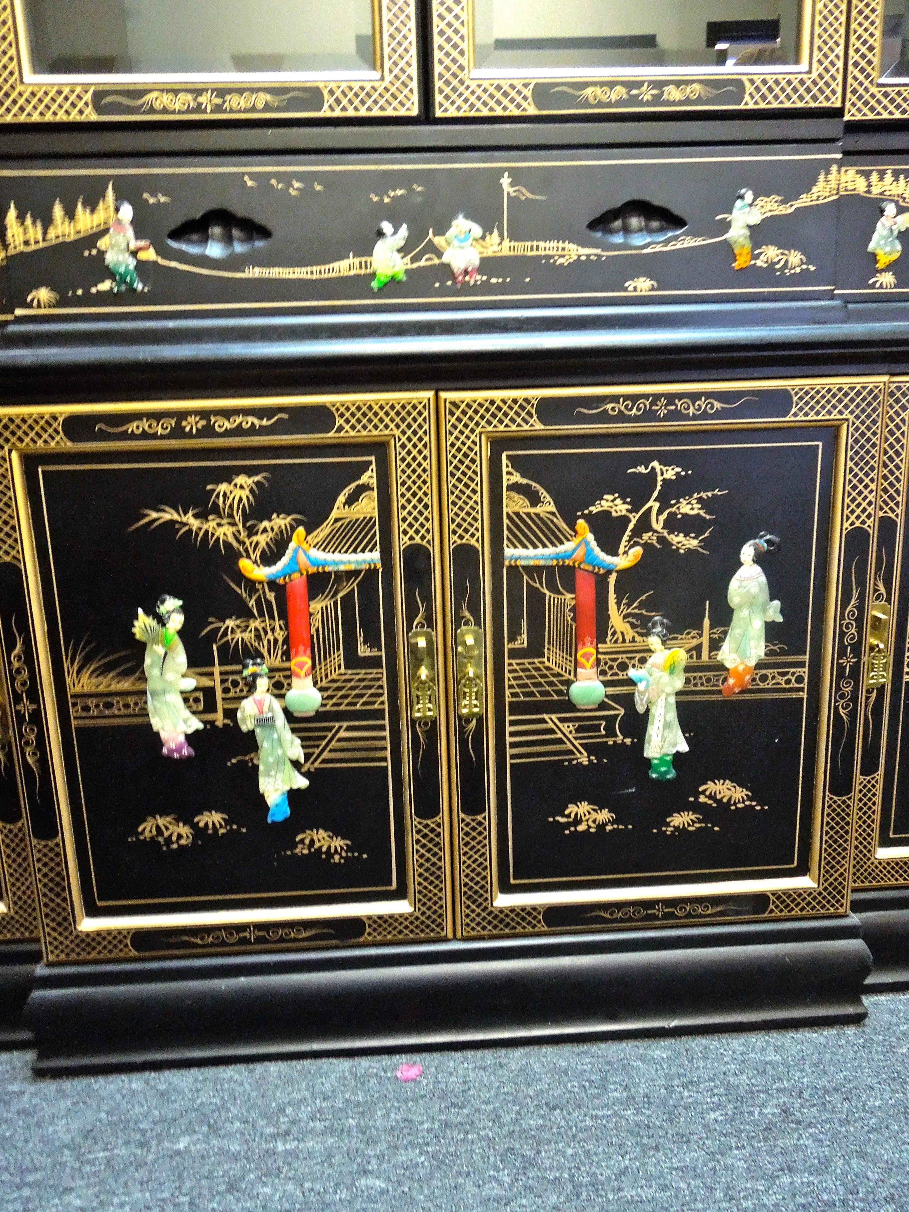 Very Chic 20th Century Chinoiserie Pagoda Glass Front Cabinet 2