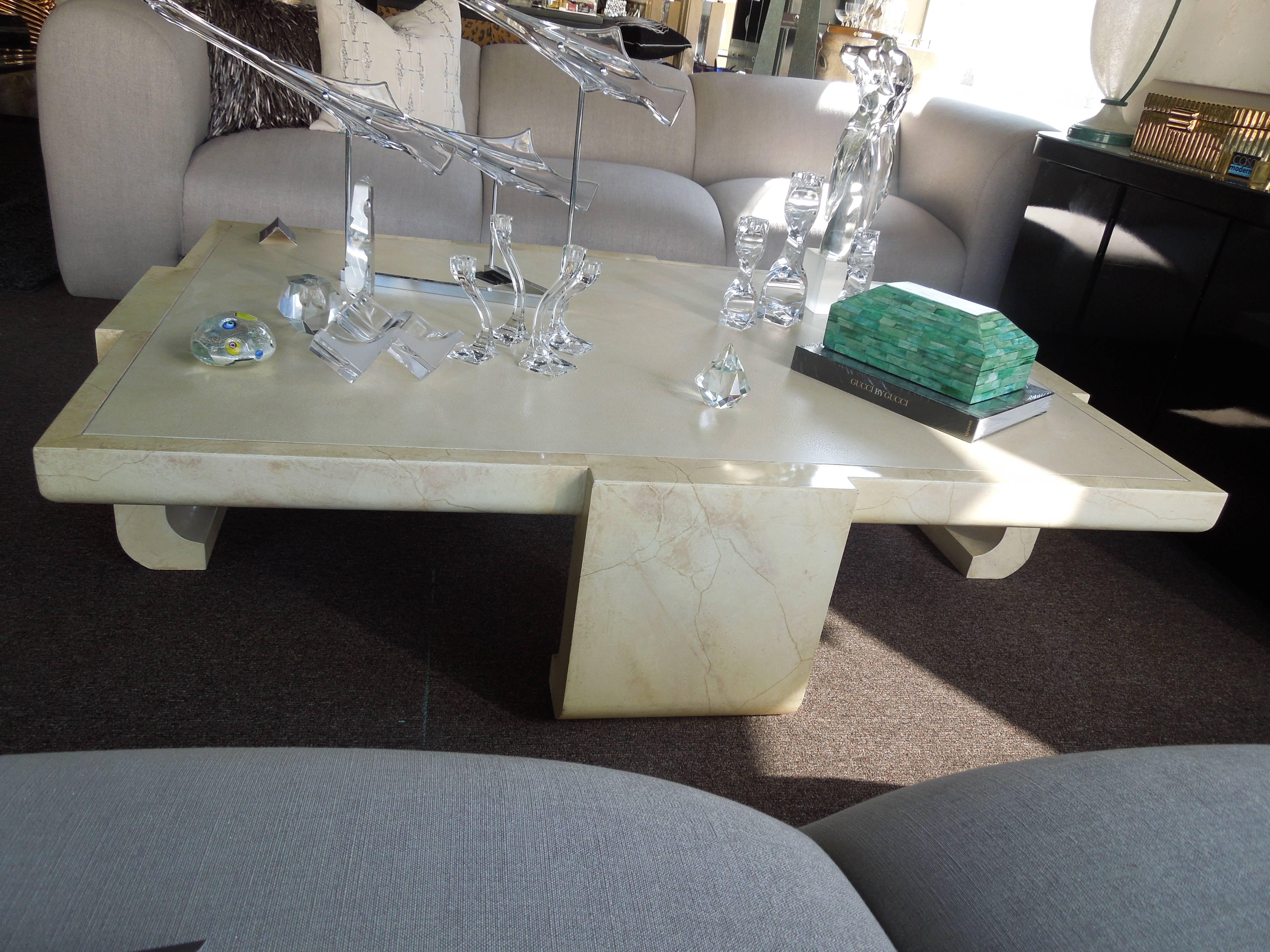 1980s Alessandro for Baker Modern Lacquer and Faux Skin Coffee Table 1