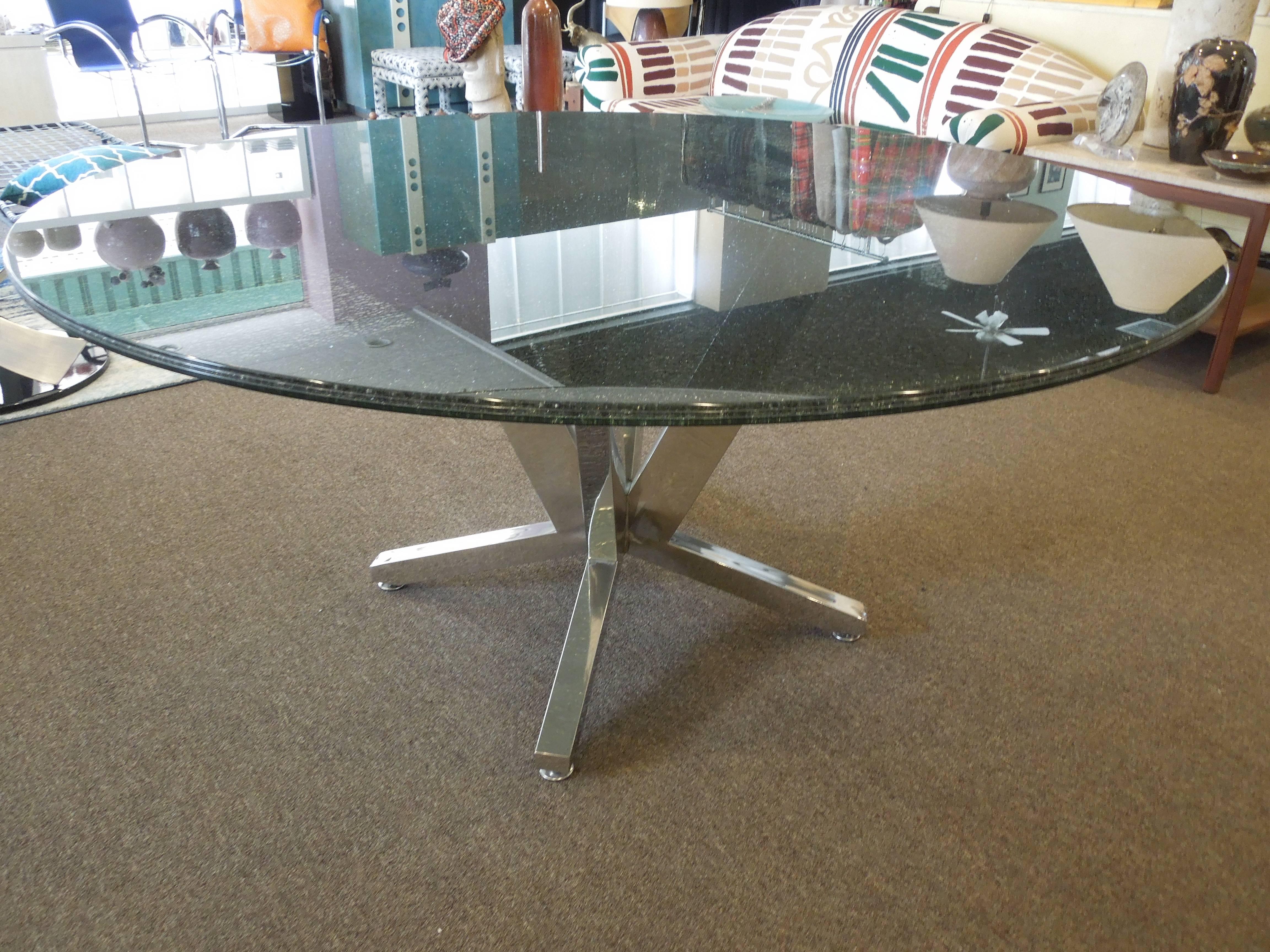 Unknown Contemporary Crackle Glass and Chrome Sculptural Dining Table