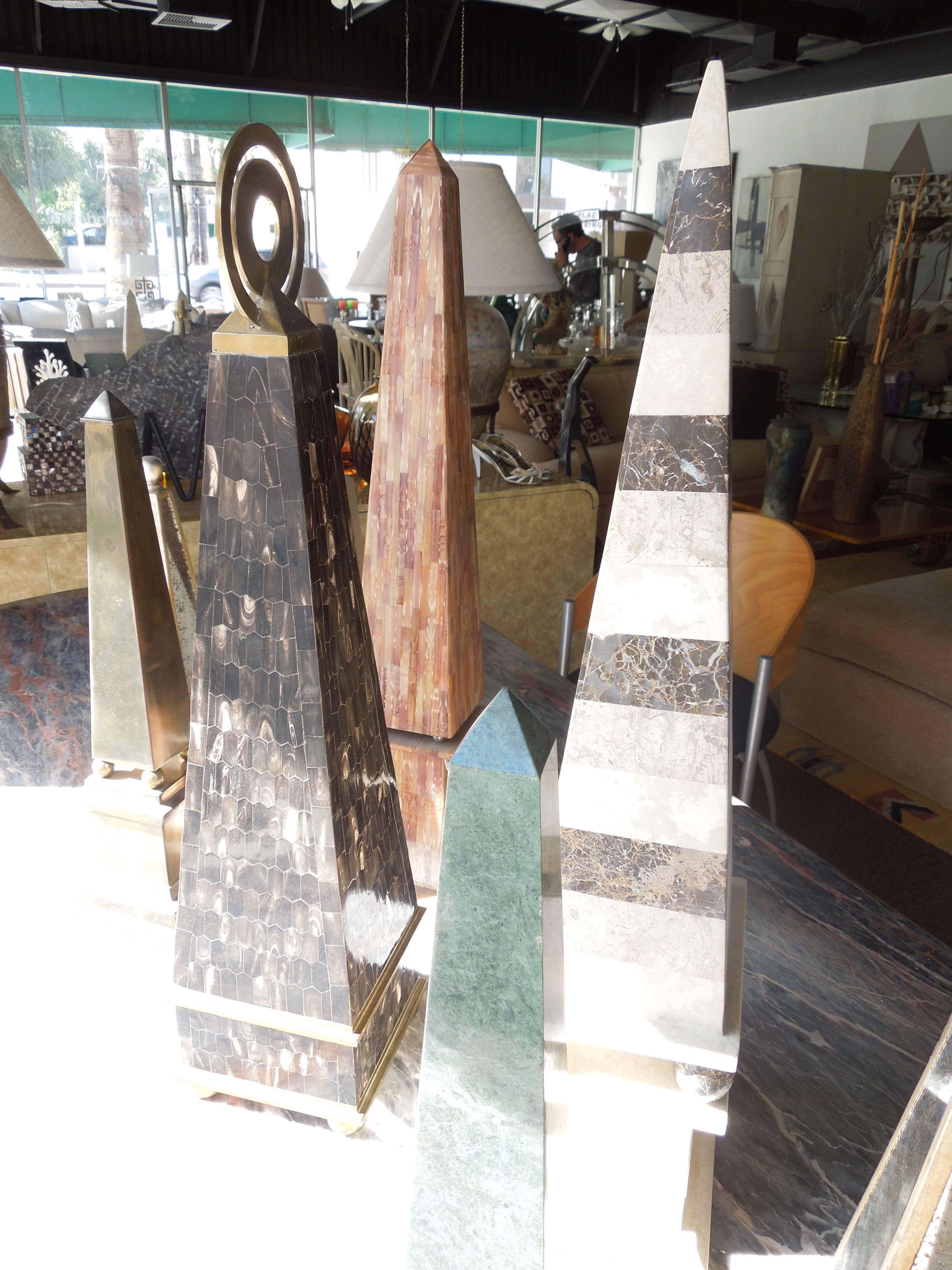 Modern 16-Piece Collection of Rare and Unique Obelisks in Brass, Stone, Mirror, Marble