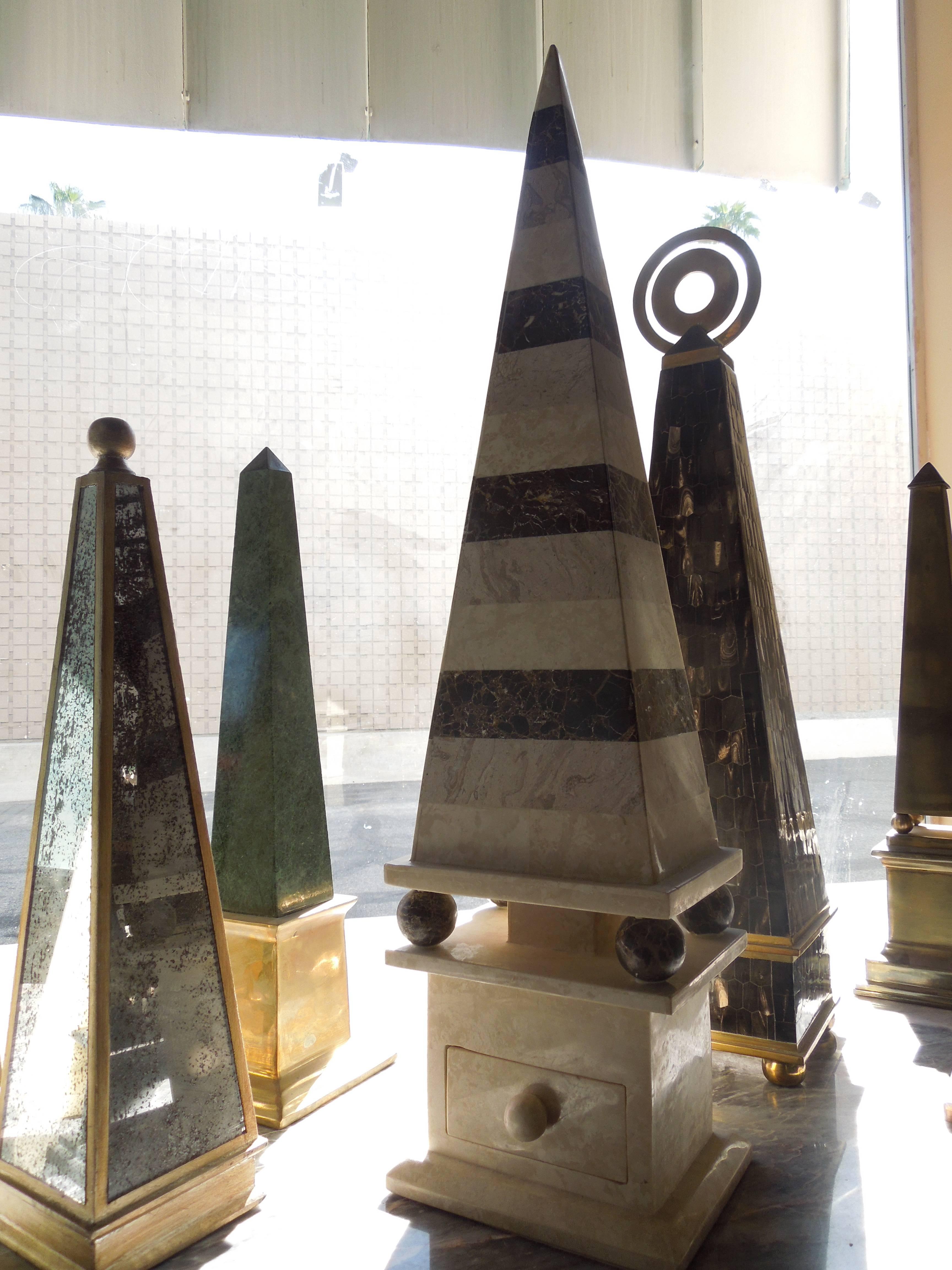 Unknown 16-Piece Collection of Rare and Unique Obelisks in Brass, Stone, Mirror, Marble