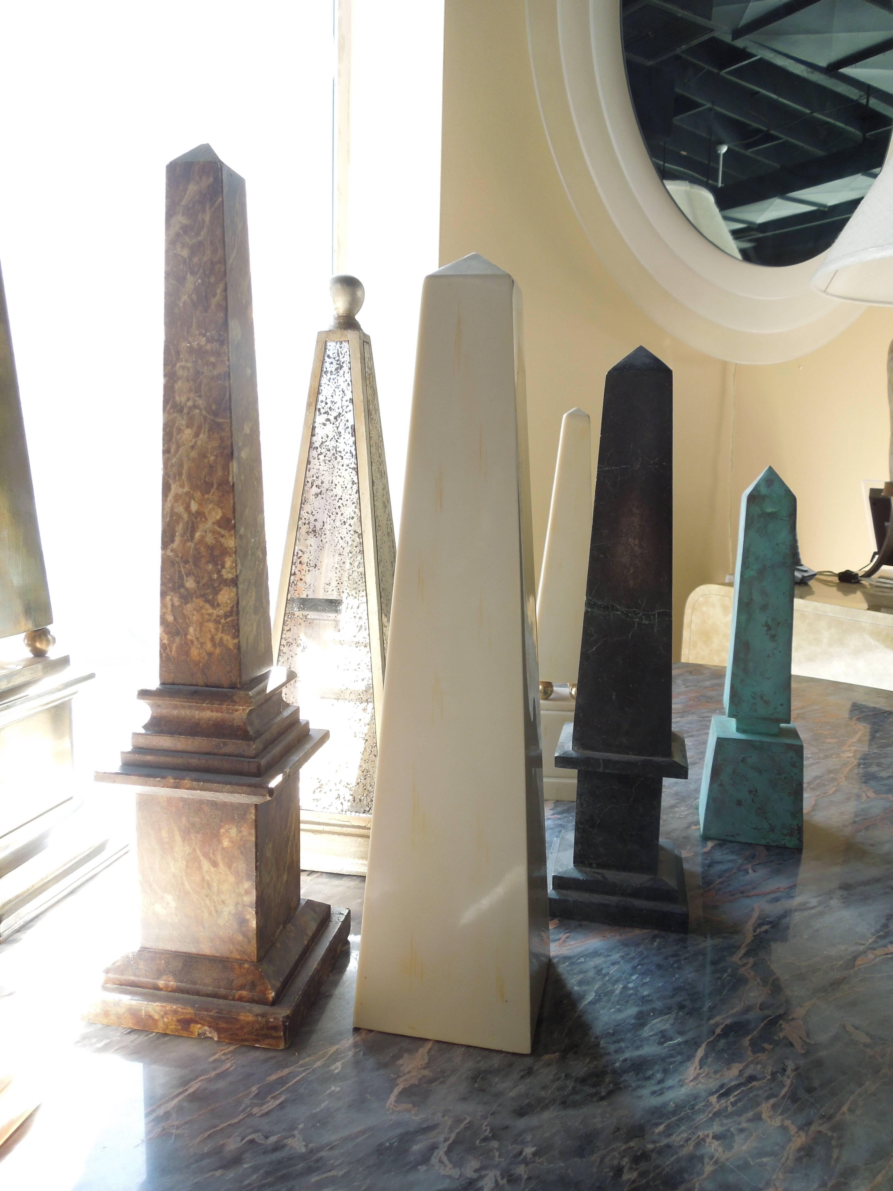 20th Century 16-Piece Collection of Rare and Unique Obelisks in Brass, Stone, Mirror, Marble