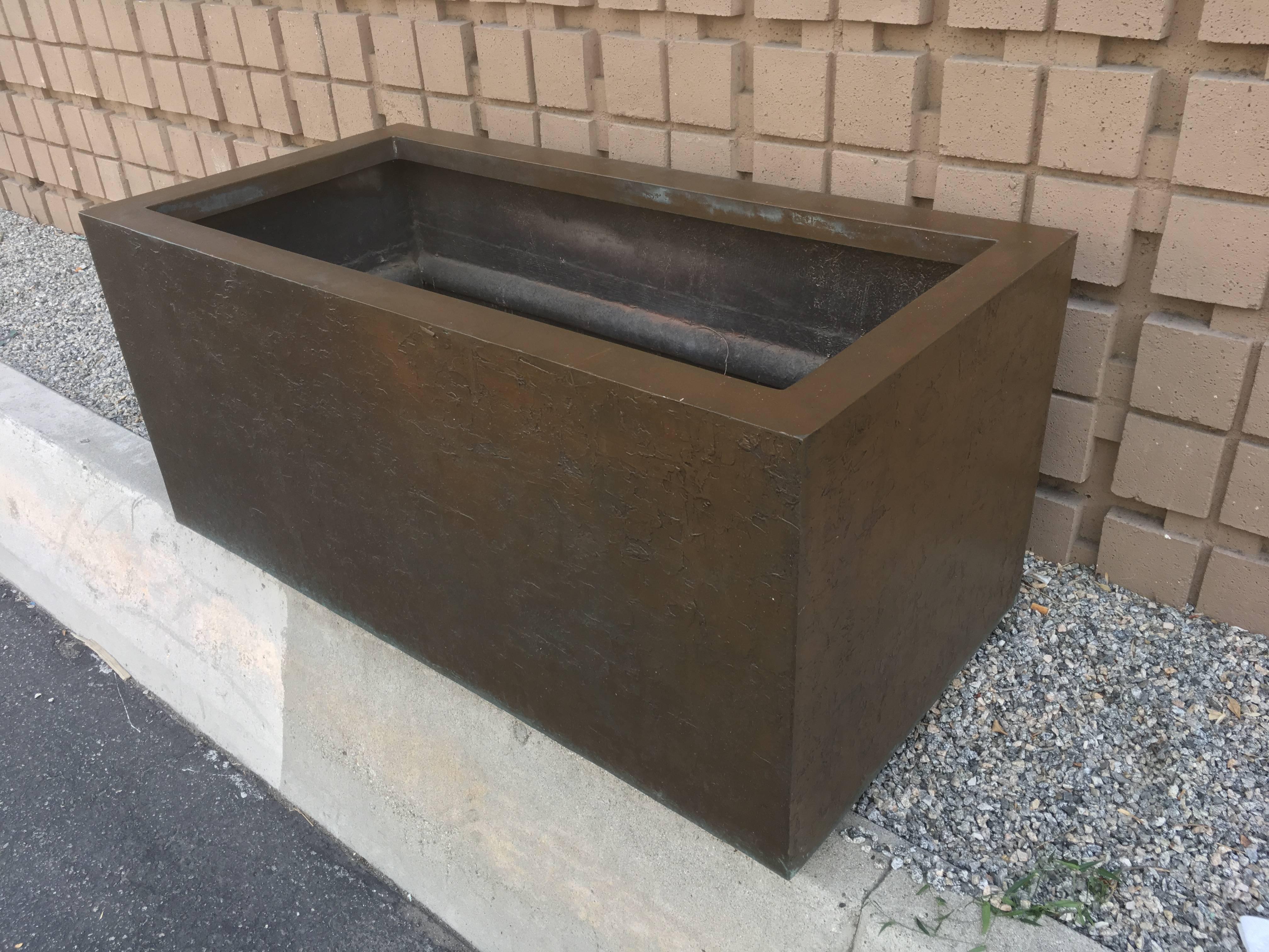 Late 20th Century Pair of Large Rectangular Bronze Planters by Forms and Surfaces, 1970s
