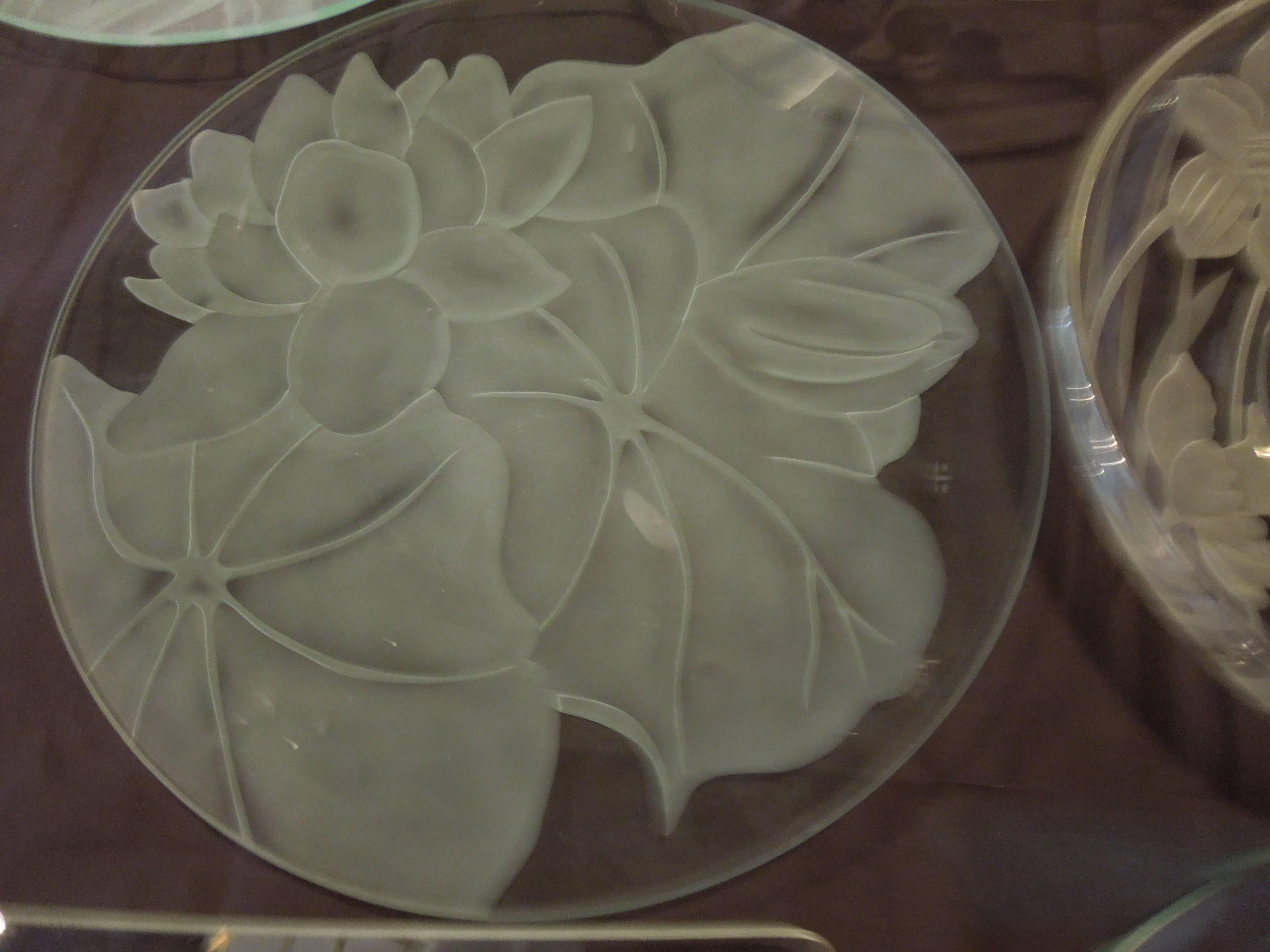 Mid-Century Modern Rare Set of Ten Signed Dorothy Thorpe Floral Glass Serving Plates and Bowls
