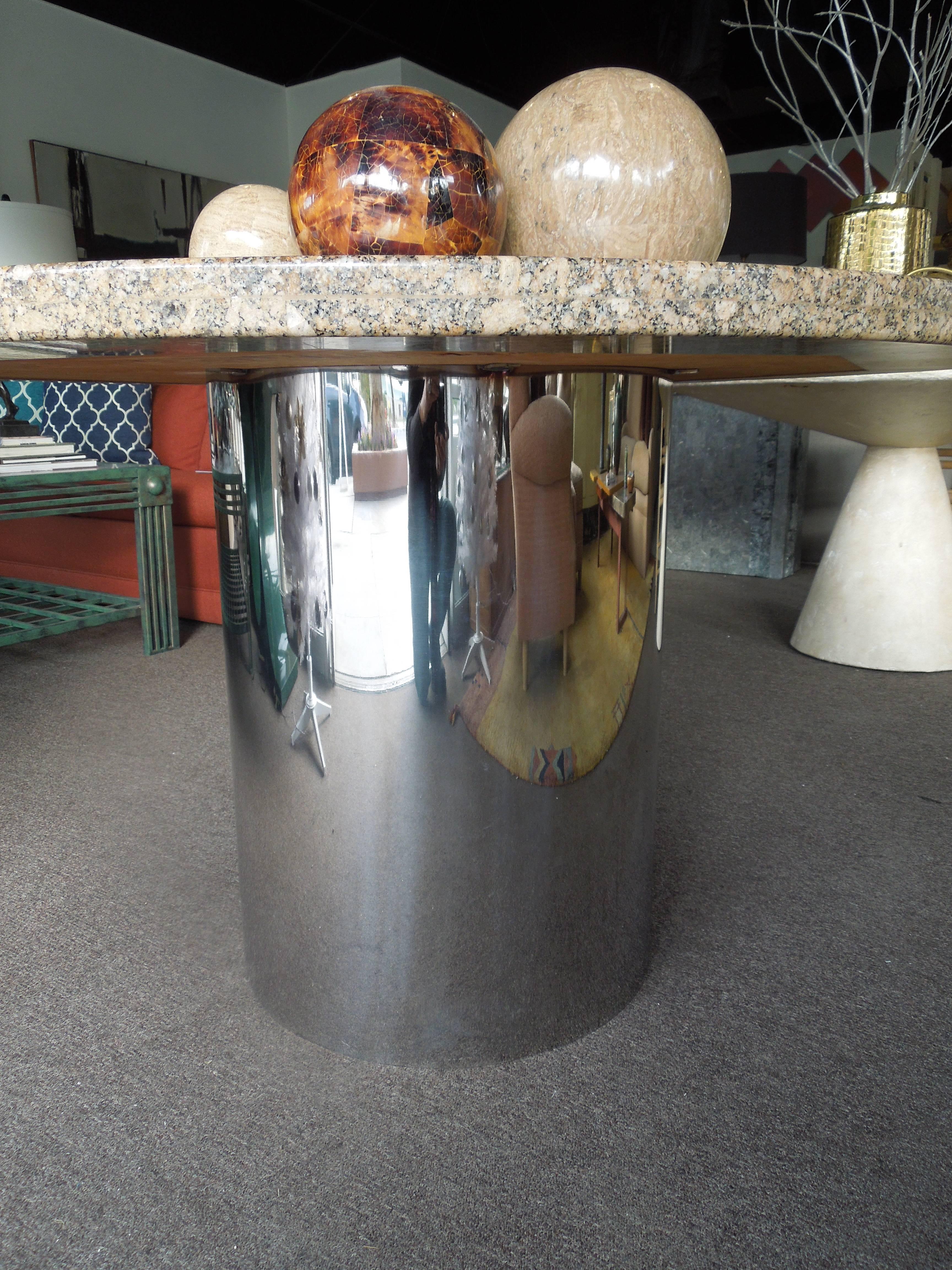 Modern Iconic 1980s Steve Chase Chrome and Fossilized Granite Game or Dining Table
