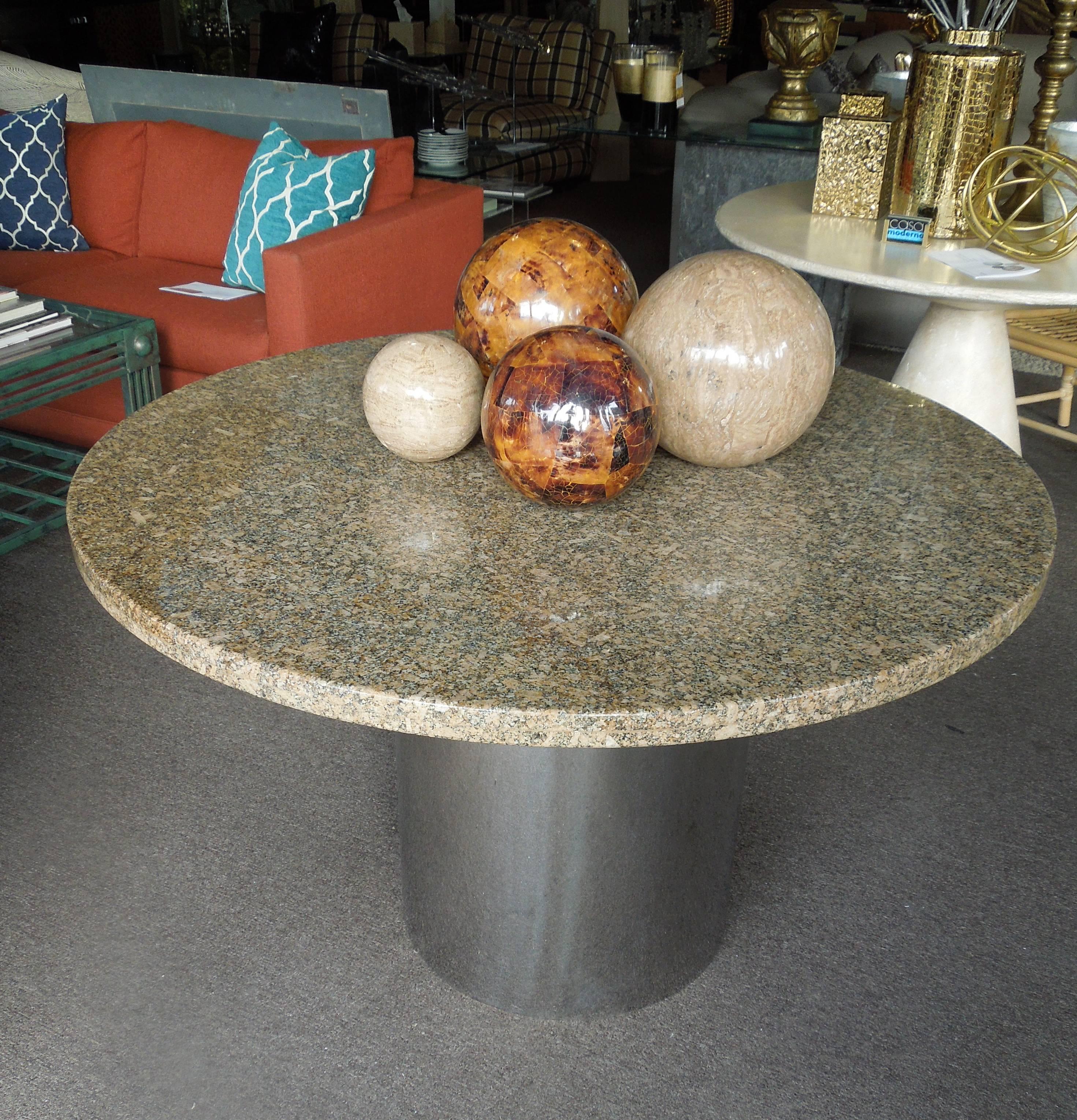American Iconic 1980s Steve Chase Chrome and Fossilized Granite Game or Dining Table