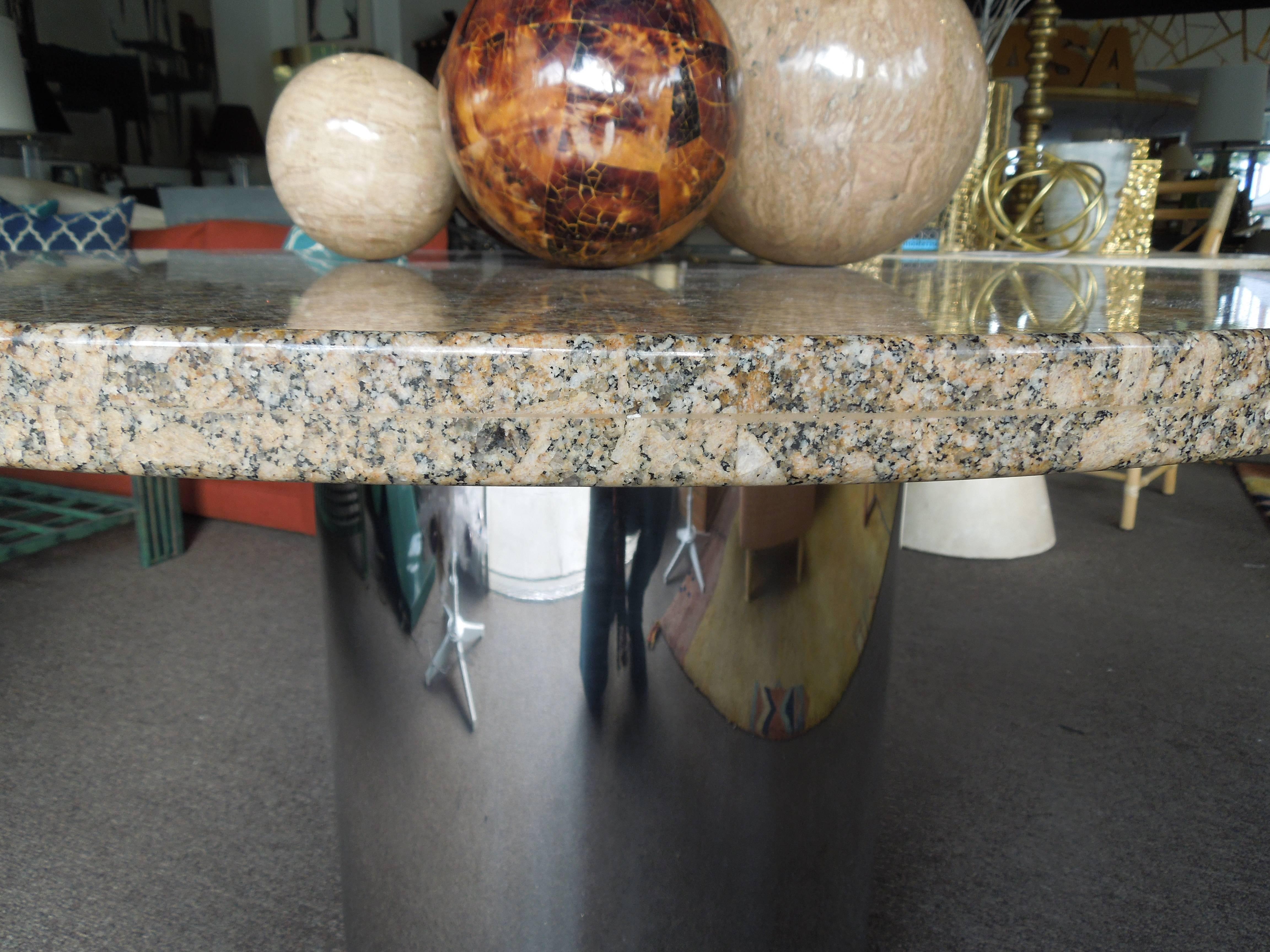 Late 20th Century Iconic 1980s Steve Chase Chrome and Fossilized Granite Game or Dining Table
