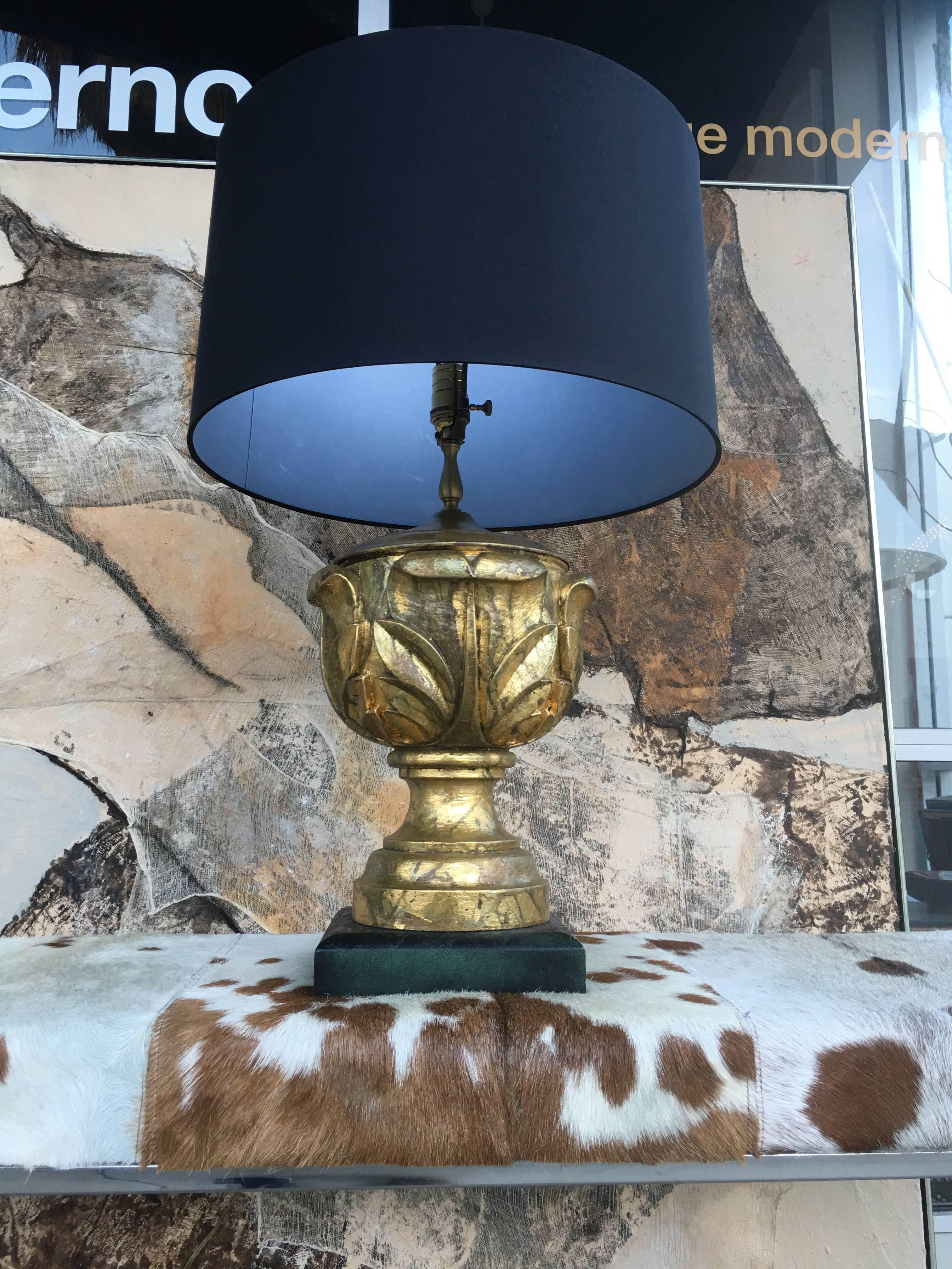 Chic Gold Leaf Custom Hollywood Regency Lamp In Excellent Condition In Palm Springs, CA