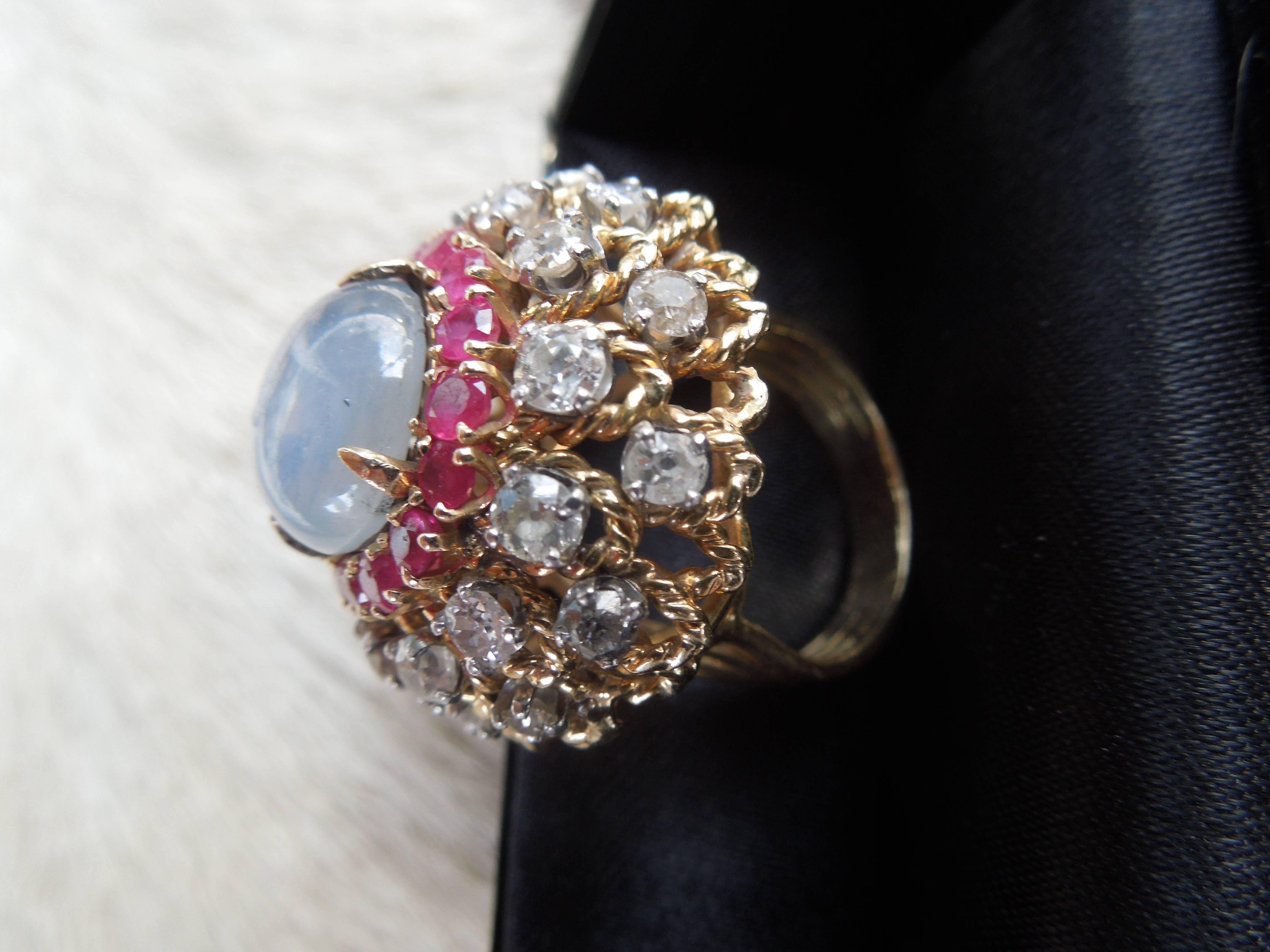 1960s Palm Springs Fashion Cocktail Ring with Diamonds, Rubies and Star Saphire 1