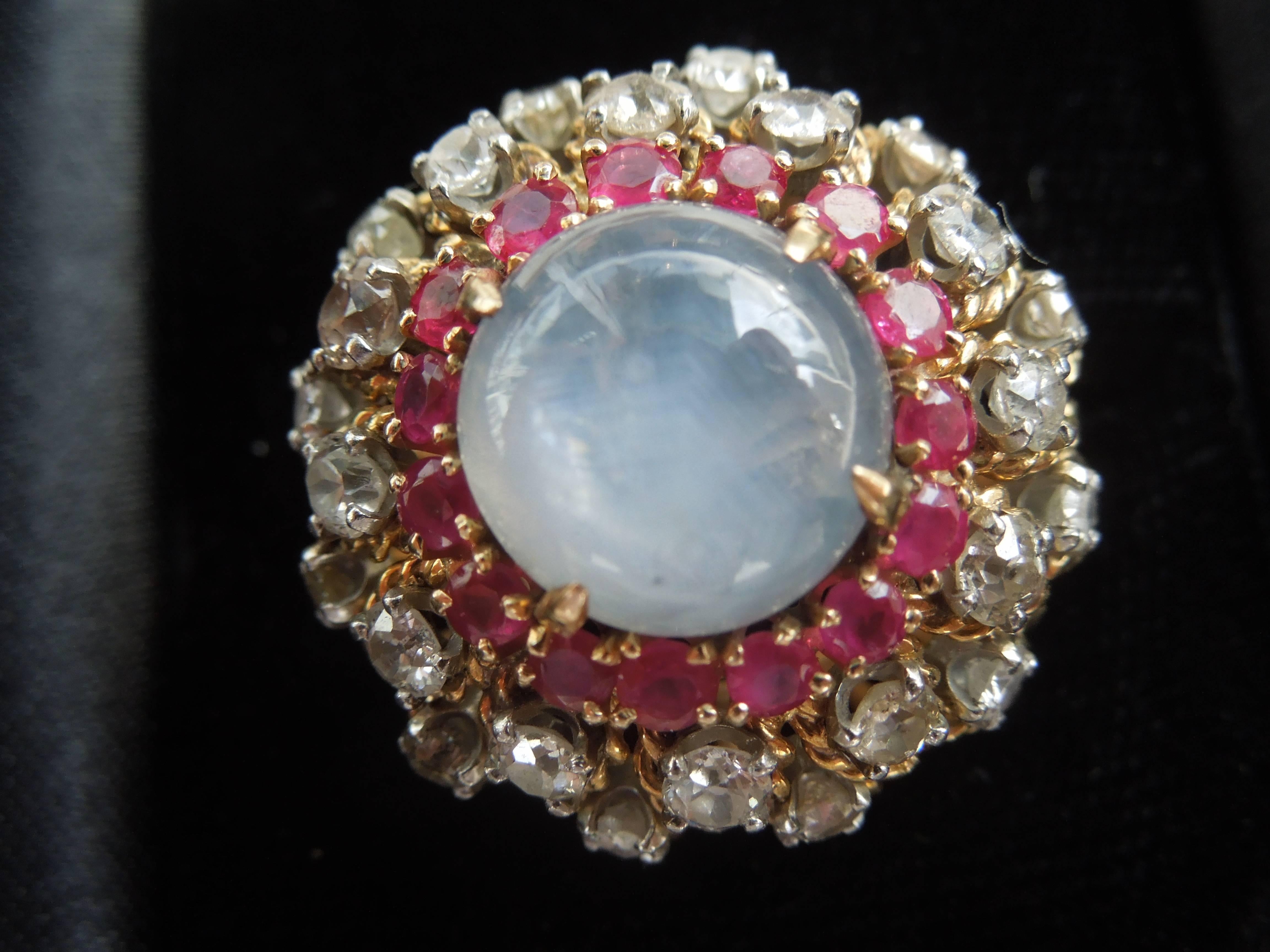 1960s Palm Springs Fashion Cocktail Ring with Diamonds, Rubies and Star Saphire 2